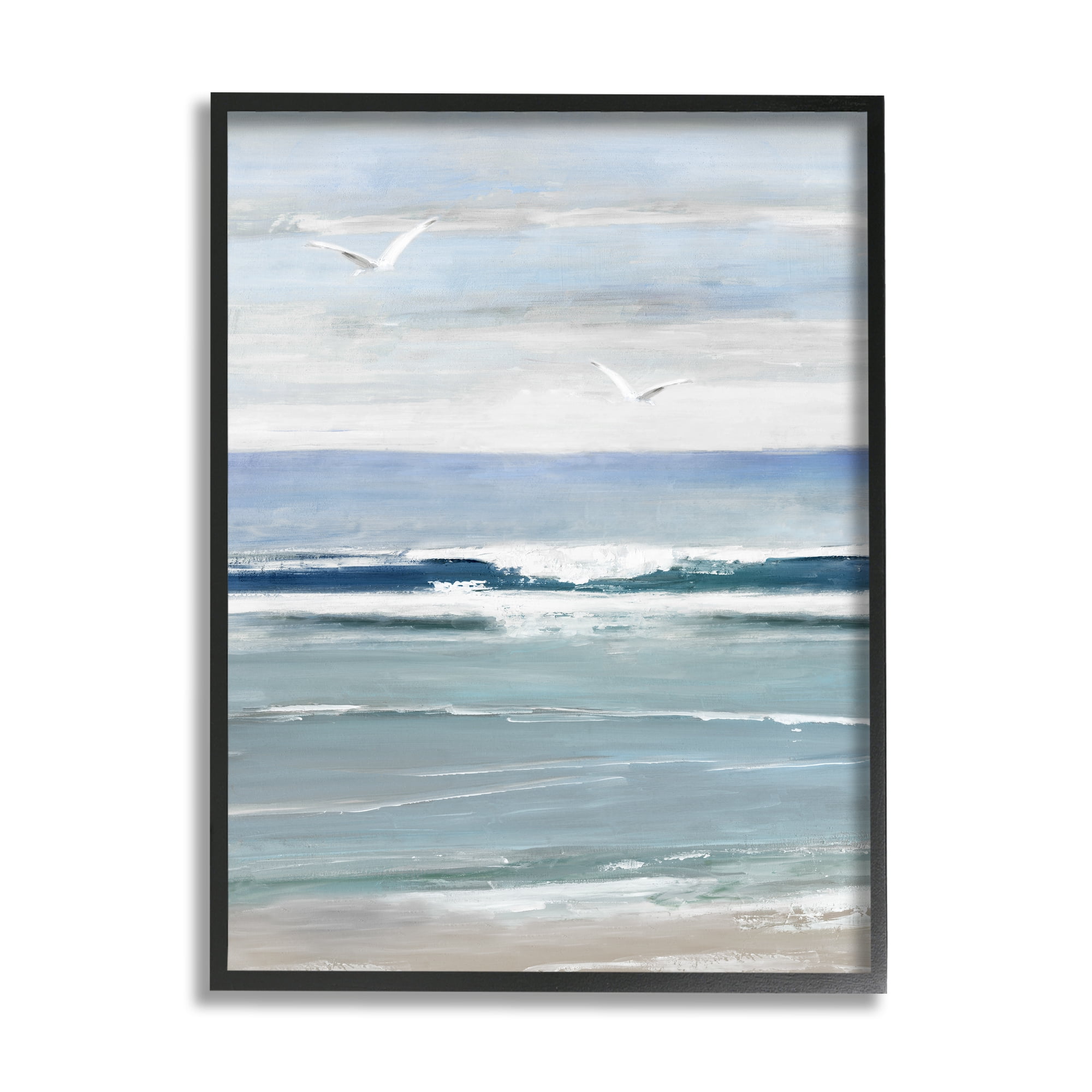 Stupell Industries Rolling Waves & Seagulls Nature Painting Black Framed Art Print Wall Art, 16 x 20