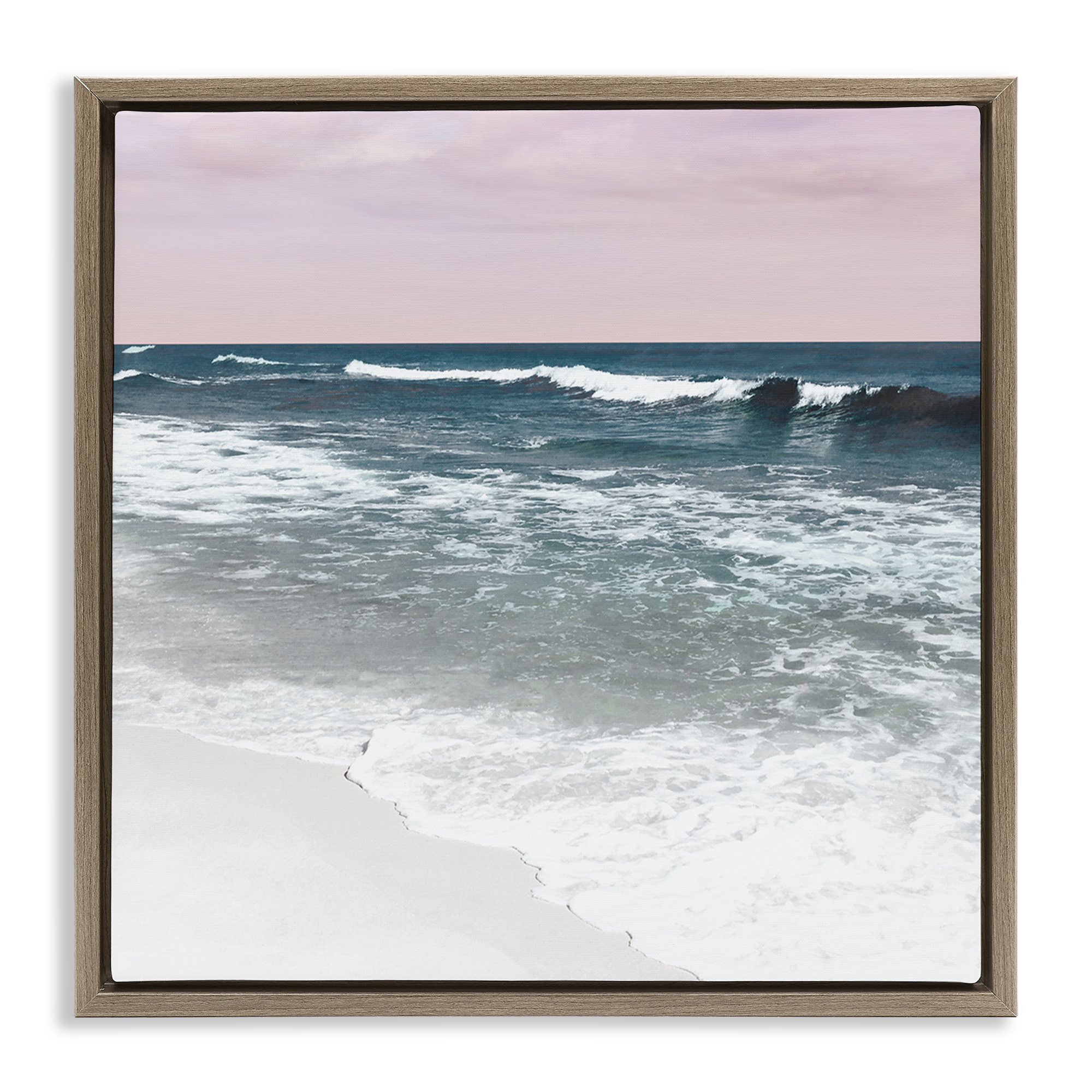 Stupell Industries Rolling Waves Seascape Nautical & Beach Photography Brown Floater Framed Canvas Art Print Wall Art, 18 x 18