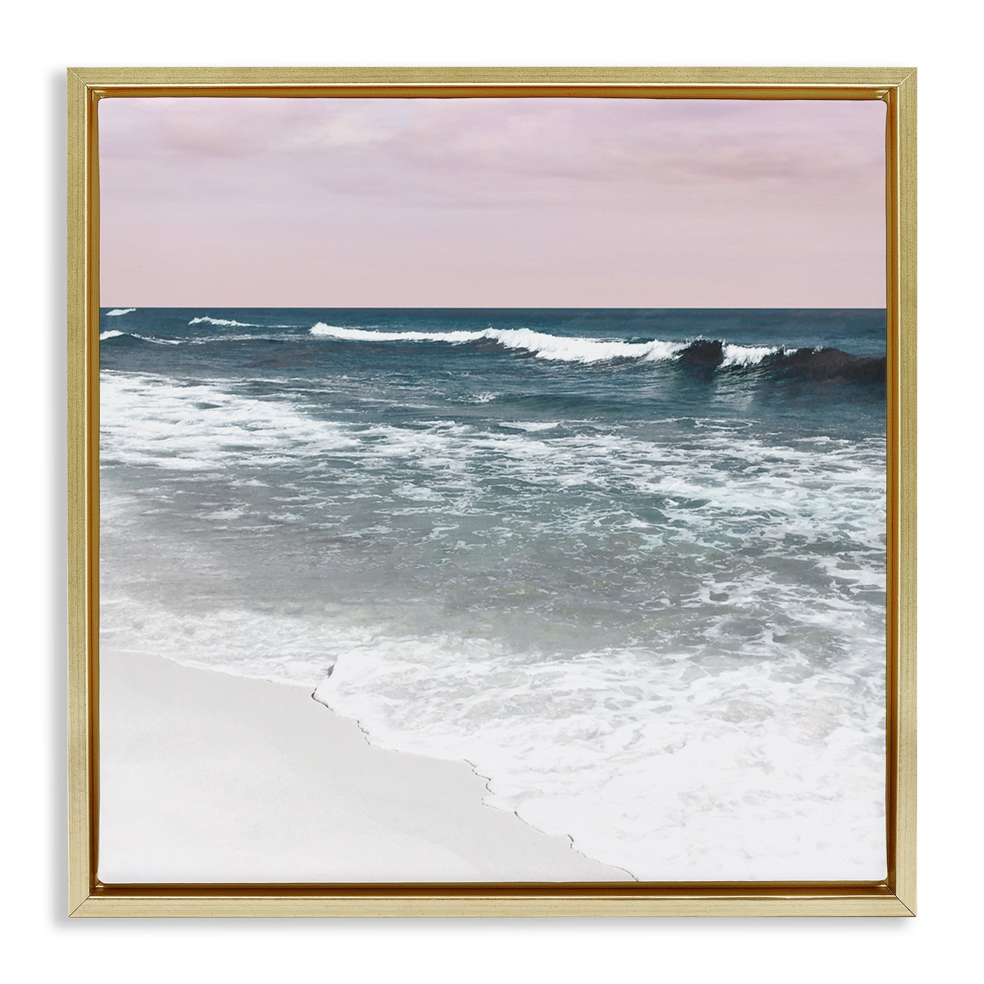 Stupell Industries Rolling Waves Seascape Nautical & Beach Photography Gold Floater Framed Canvas Art Print Wall Art, 25 x 25