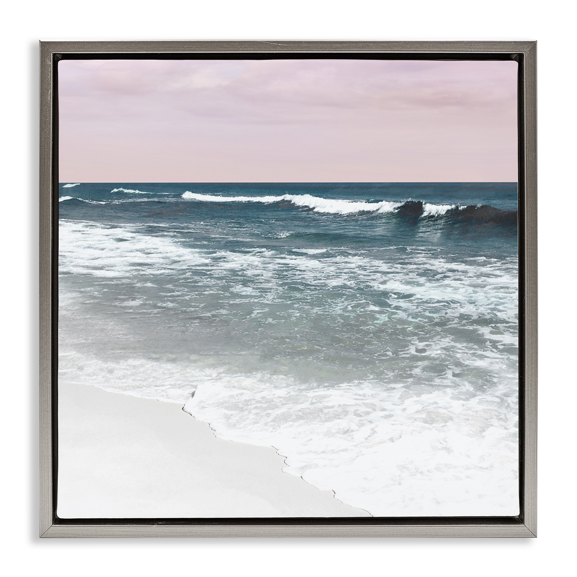 Stupell Industries Rolling Waves Seascape Nautical & Beach Photography Gray Floater Framed Canvas Art Print Wall Art, 18 x 18