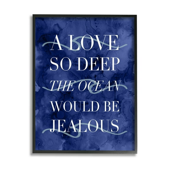 Stupell Industries Romanic Ocean Love Serif Text Watery Background Graphic Art Black Framed Art Print Wall Art, Design by Daphne Polselli