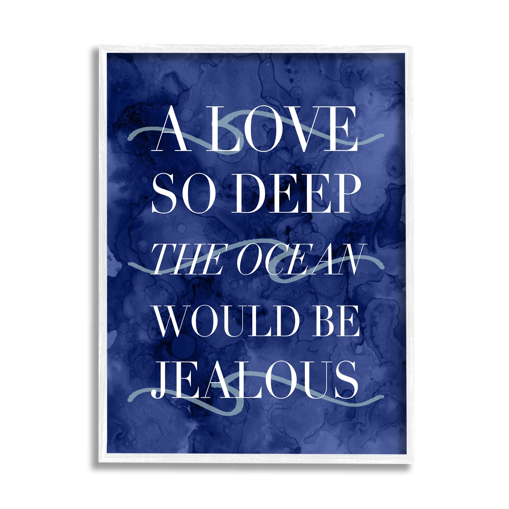 Stupell Industries Romanic Ocean Love Serif Text Watery Background Graphic Art White Framed Art Print Wall Art, Design by Daphne Polselli