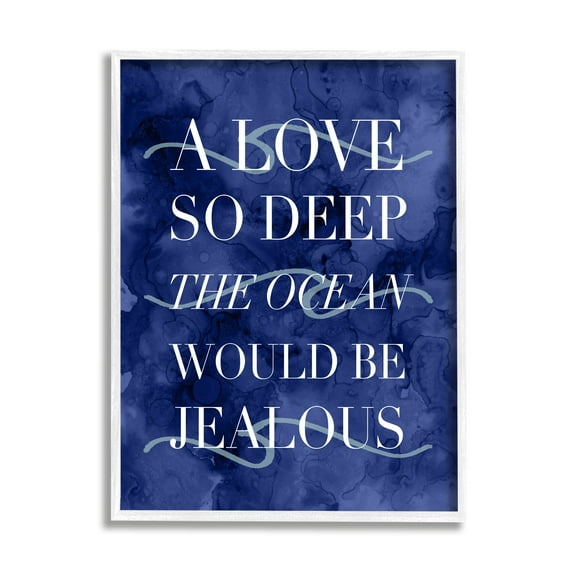 Stupell Industries Romanic Ocean Love Serif Text Watery Background Graphic Art White Framed Art Print Wall Art, Design by Daphne Polselli
