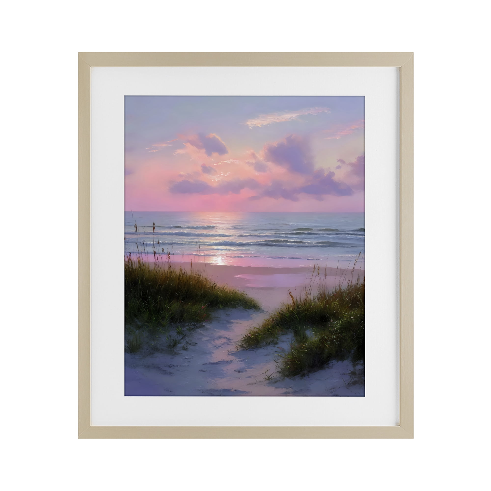Stupell Industries Romantic Beach Sunset in Pink Birch Framed Print Under Glass, design by Franklyn Gregory