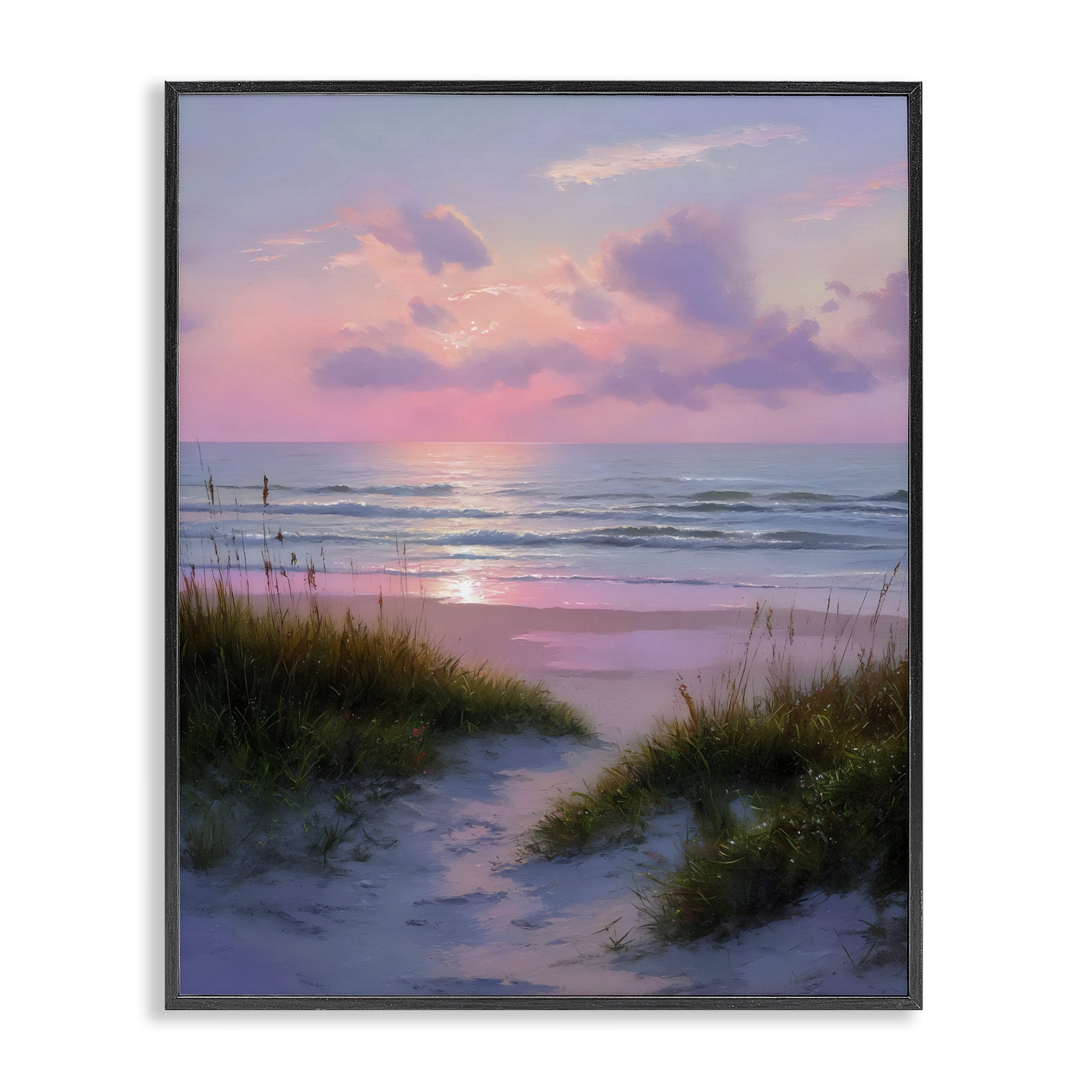 Stupell Industries Romantic Beach Sunset in Pink Black Framed Giclee Art, design by Franklyn Gregory