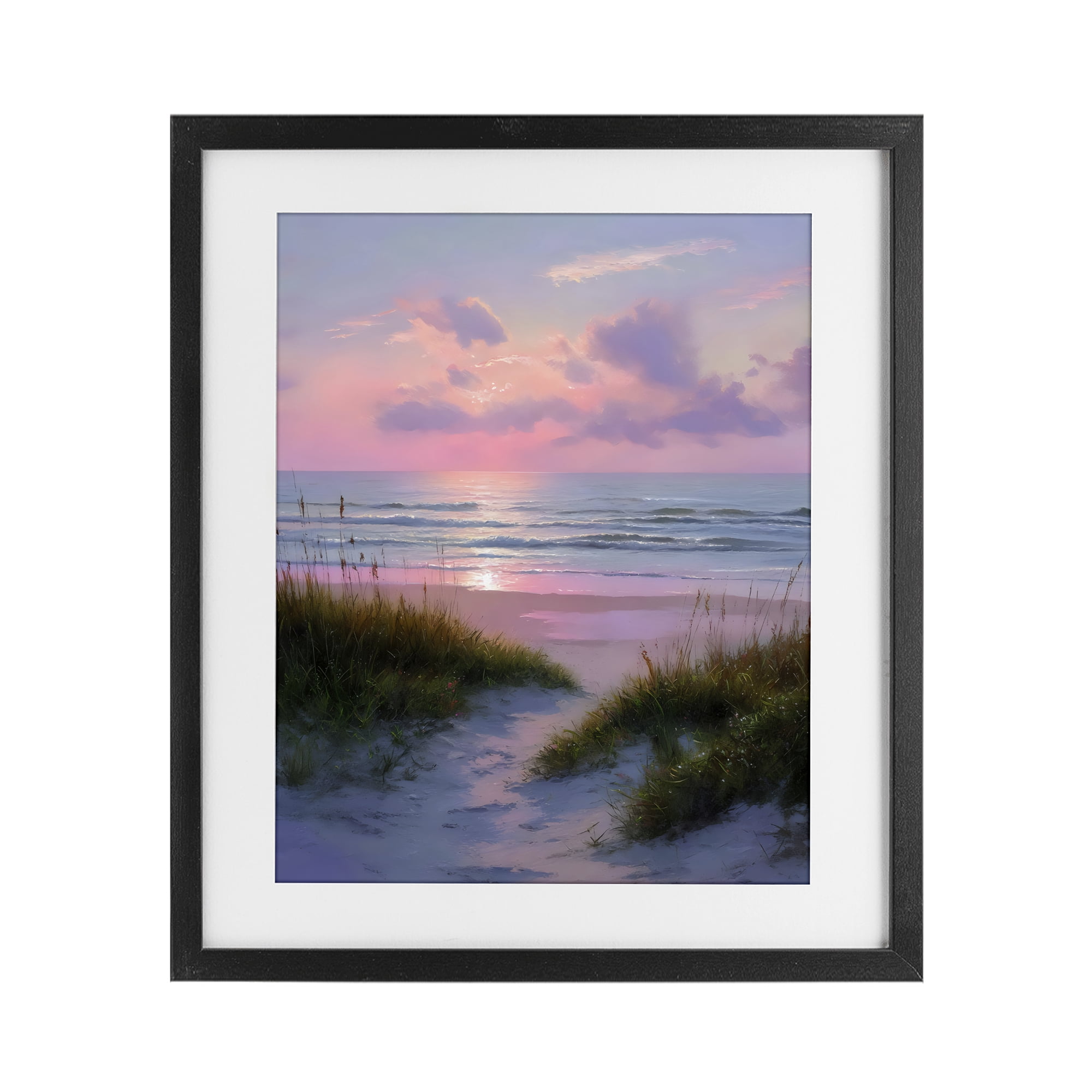Stupell Industries Romantic Beach Sunset in Pink Black Framed Print Under Glass, design by Franklyn Gregory