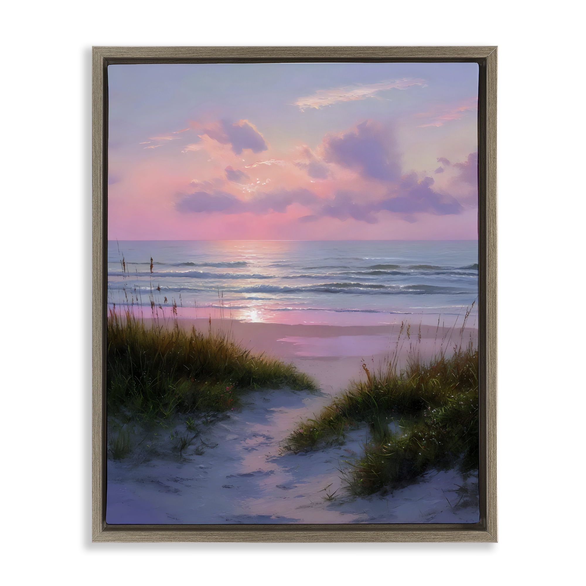 Stupell Industries Romantic Beach Sunset in Pink Brown Framed Floater Canvas Wall Art, design by Franklyn Gregory