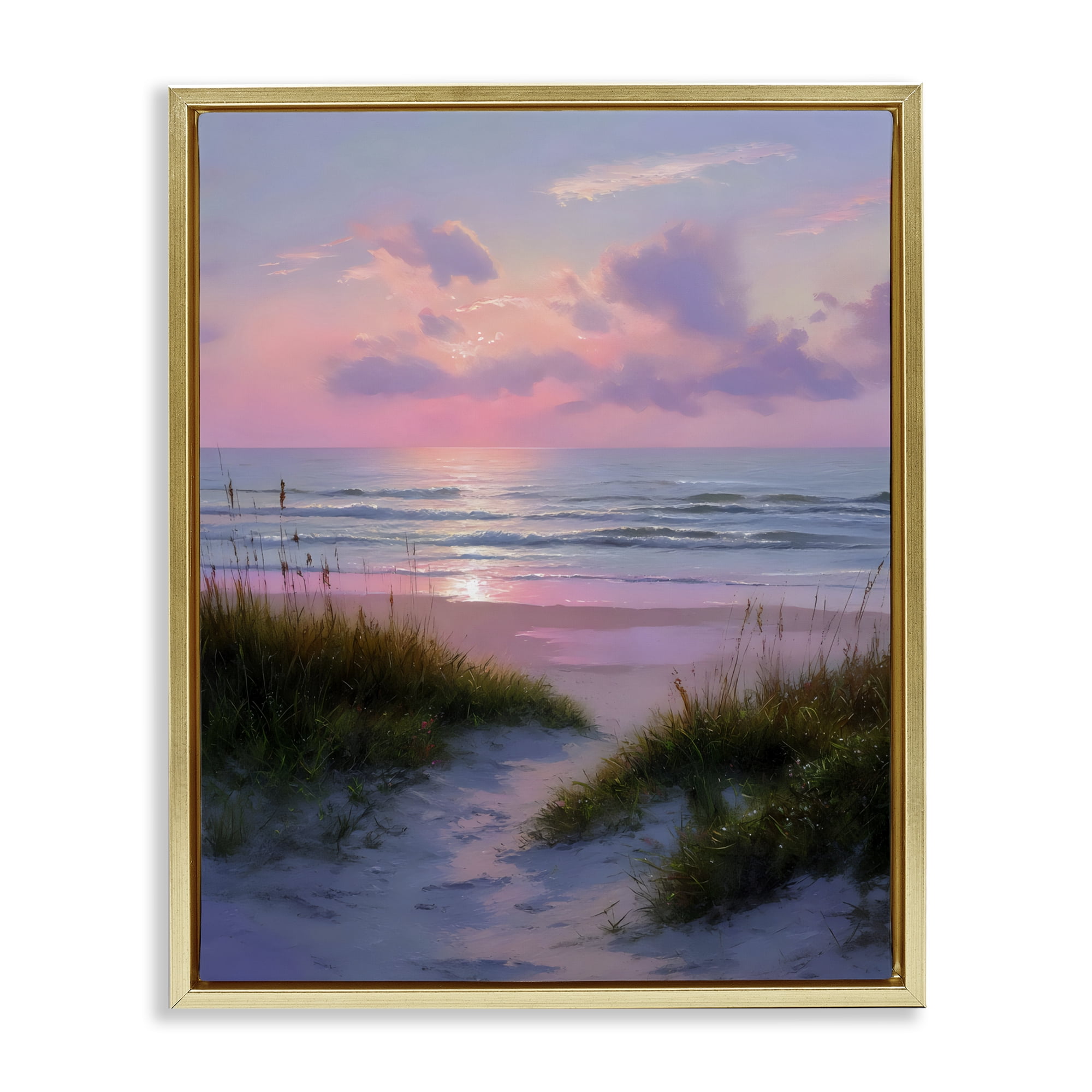 Stupell Industries Romantic Beach Sunset in Pink Gold Framed Floater Canvas Wall Art, design by Franklyn Gregory