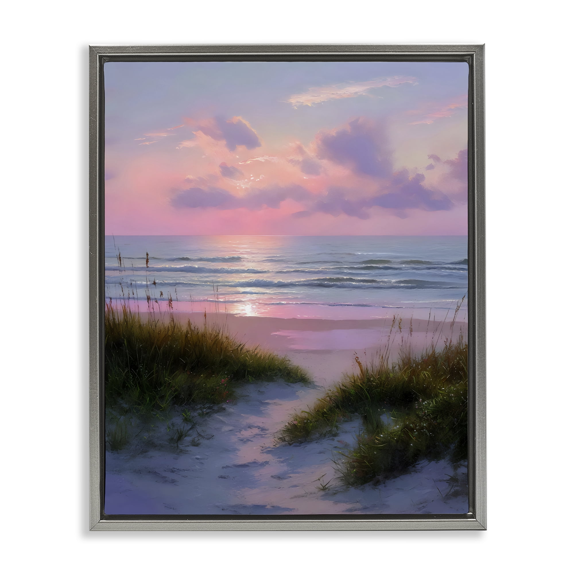 Stupell Industries Romantic Beach Sunset in Pink Gray Framed Floater Canvas Wall Art, design by Franklyn Gregory