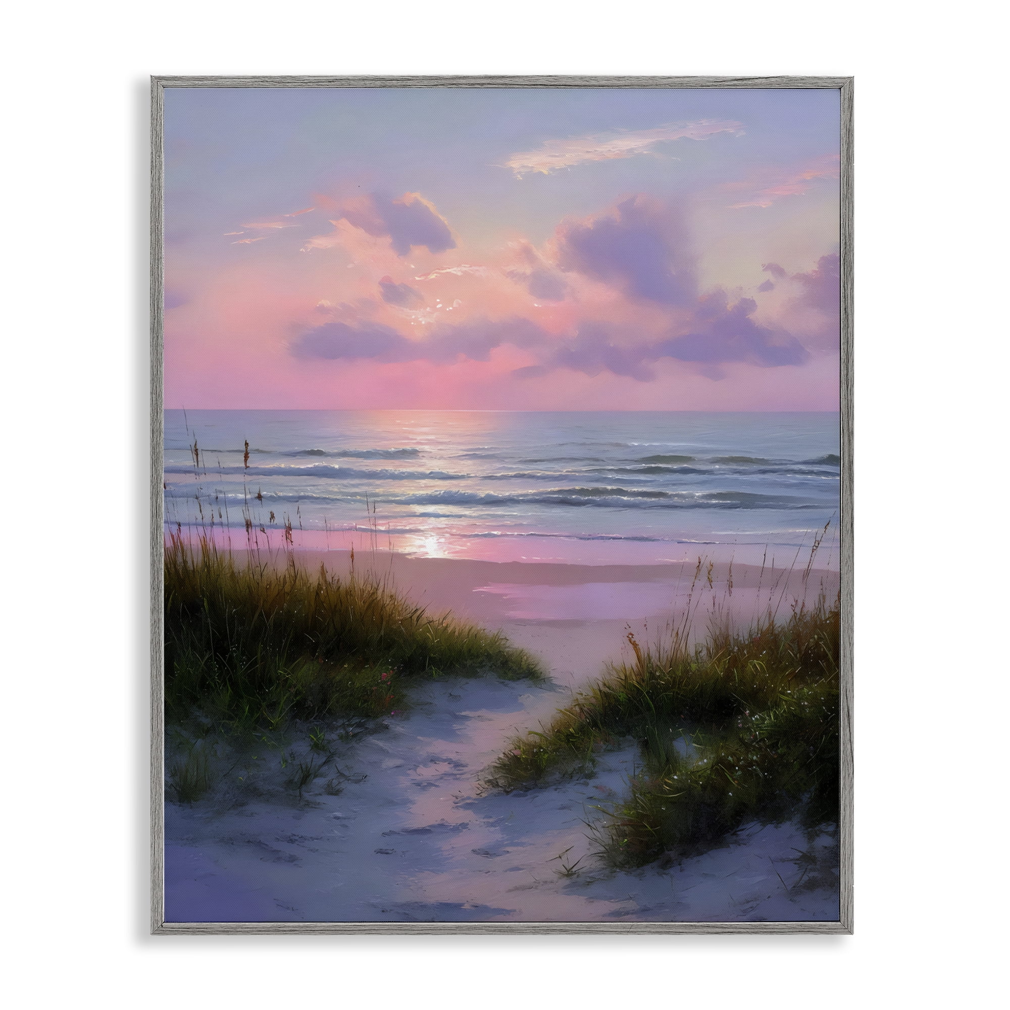 Stupell Industries Romantic Beach Sunset in Pink Gray Framed Giclee Art, design by Franklyn Gregory