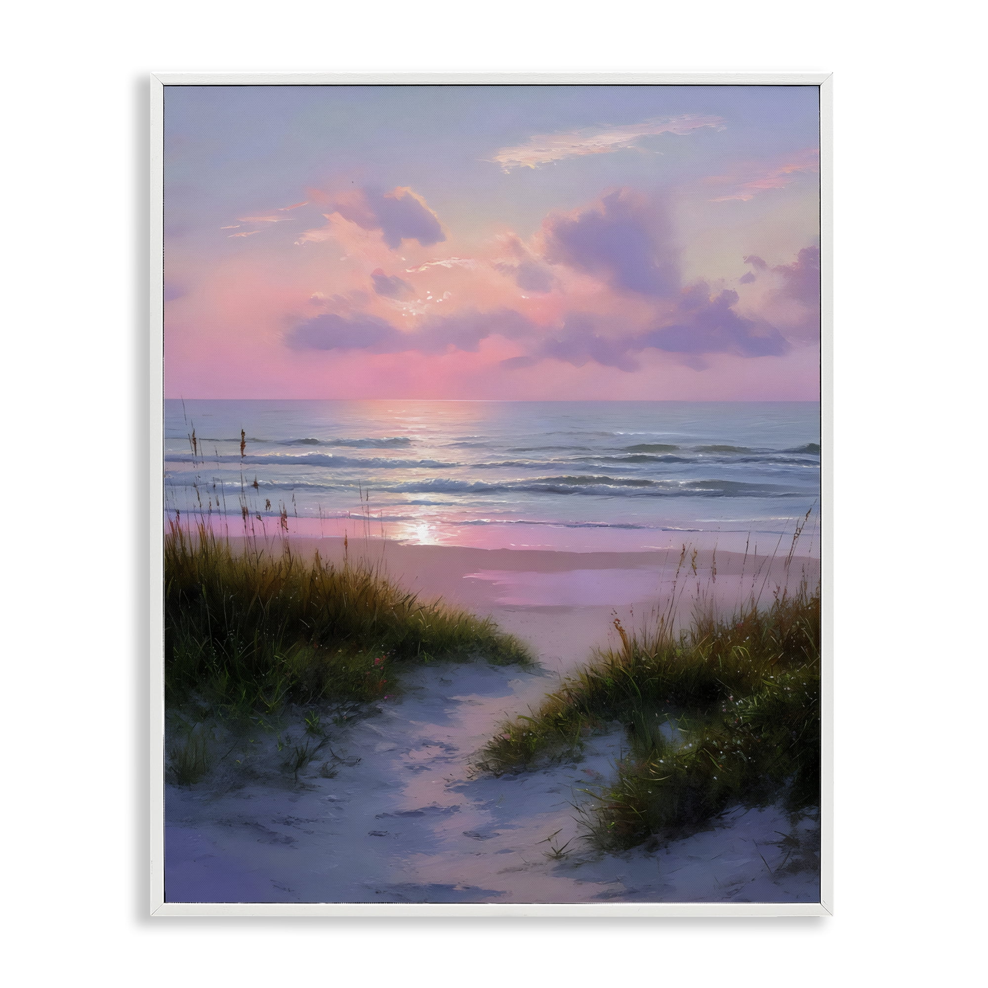 Stupell Industries Romantic Beach Sunset in Pink White Framed Giclee Art, design by Franklyn Gregory