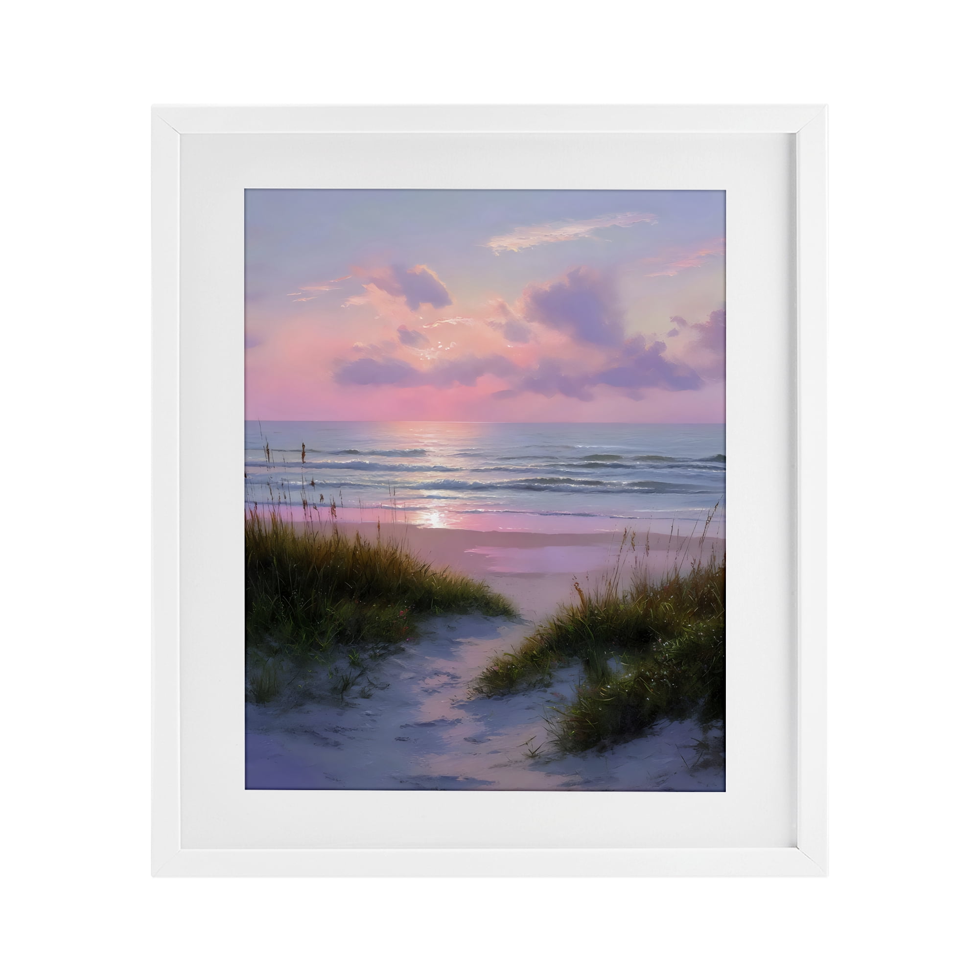 Stupell Industries Romantic Beach Sunset in Pink White Framed Print Under Glass, design by Franklyn Gregory