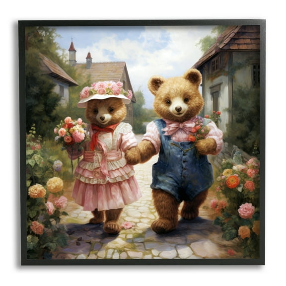 Stupell Industries Romantic Bear Couple Animals & Insects Painting Black Framed Art Print Wall Art, 12 x 12