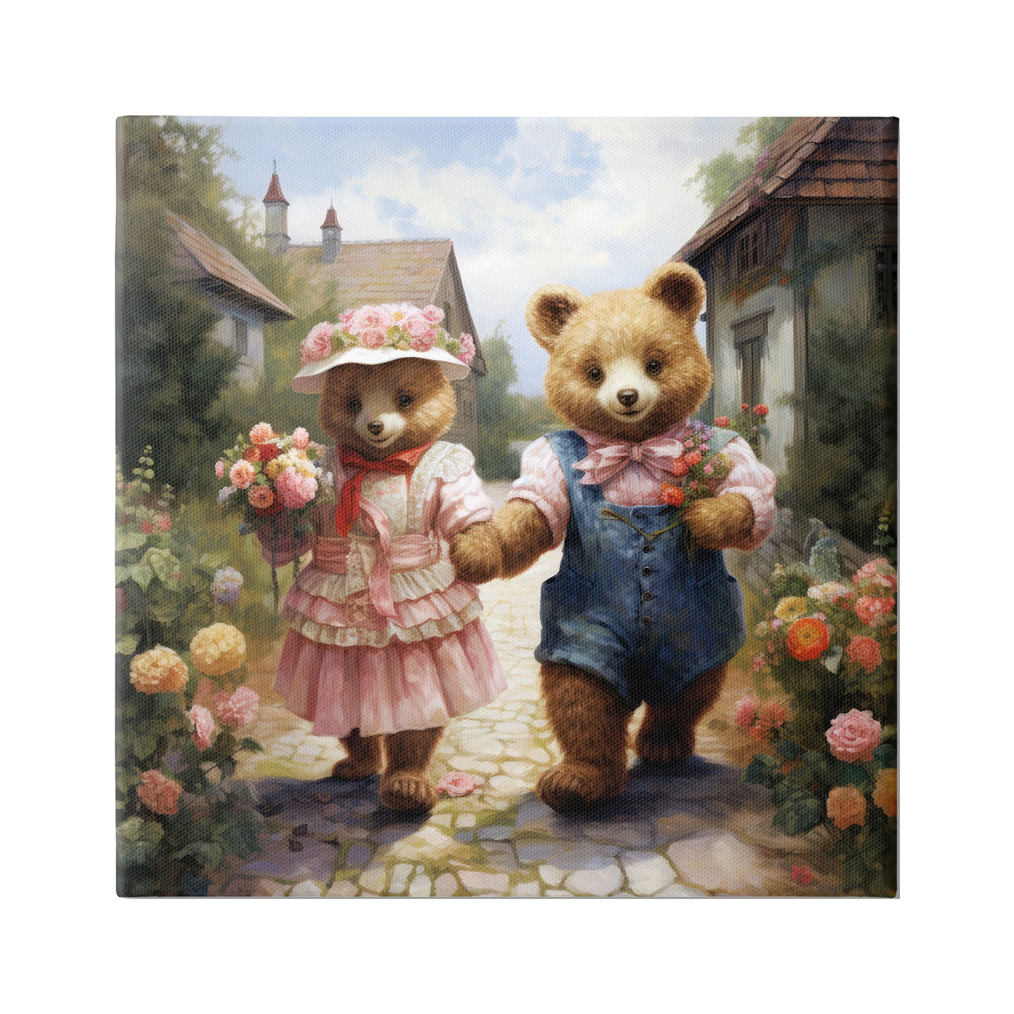 Stupell Industries Romantic Bear Couple Animals & Insects Painting Gallery Wrapped Canvas Art Print Wall Art, 30 x 30
