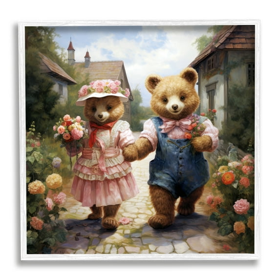 Stupell Industries Romantic Bear Couple Animals & Insects Painting White Framed Art Print Wall Art, 12 x 12