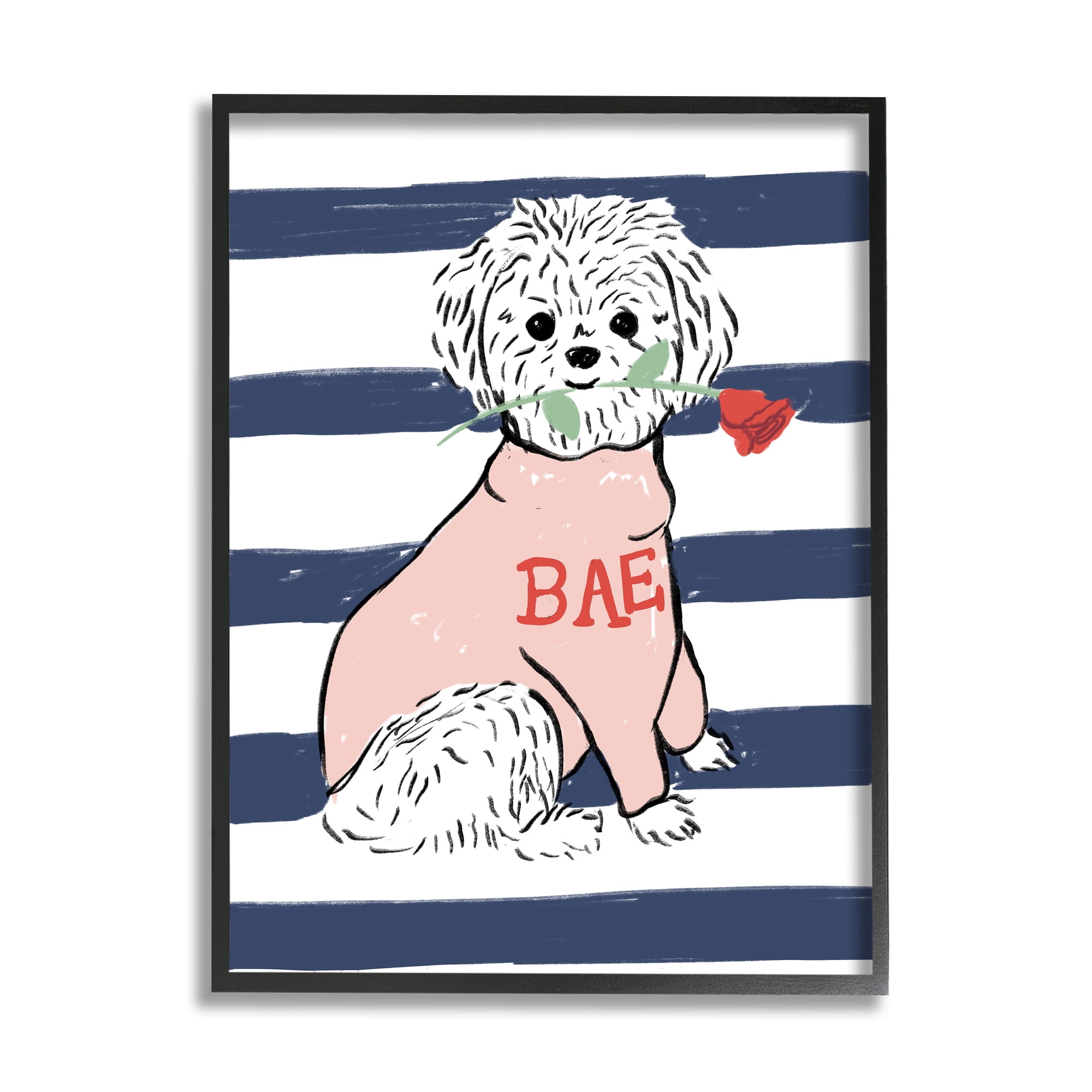 Stupell Industries Romantic Bichon Puppy Pink Bae Sweater Black Framed by Daphne Polselli