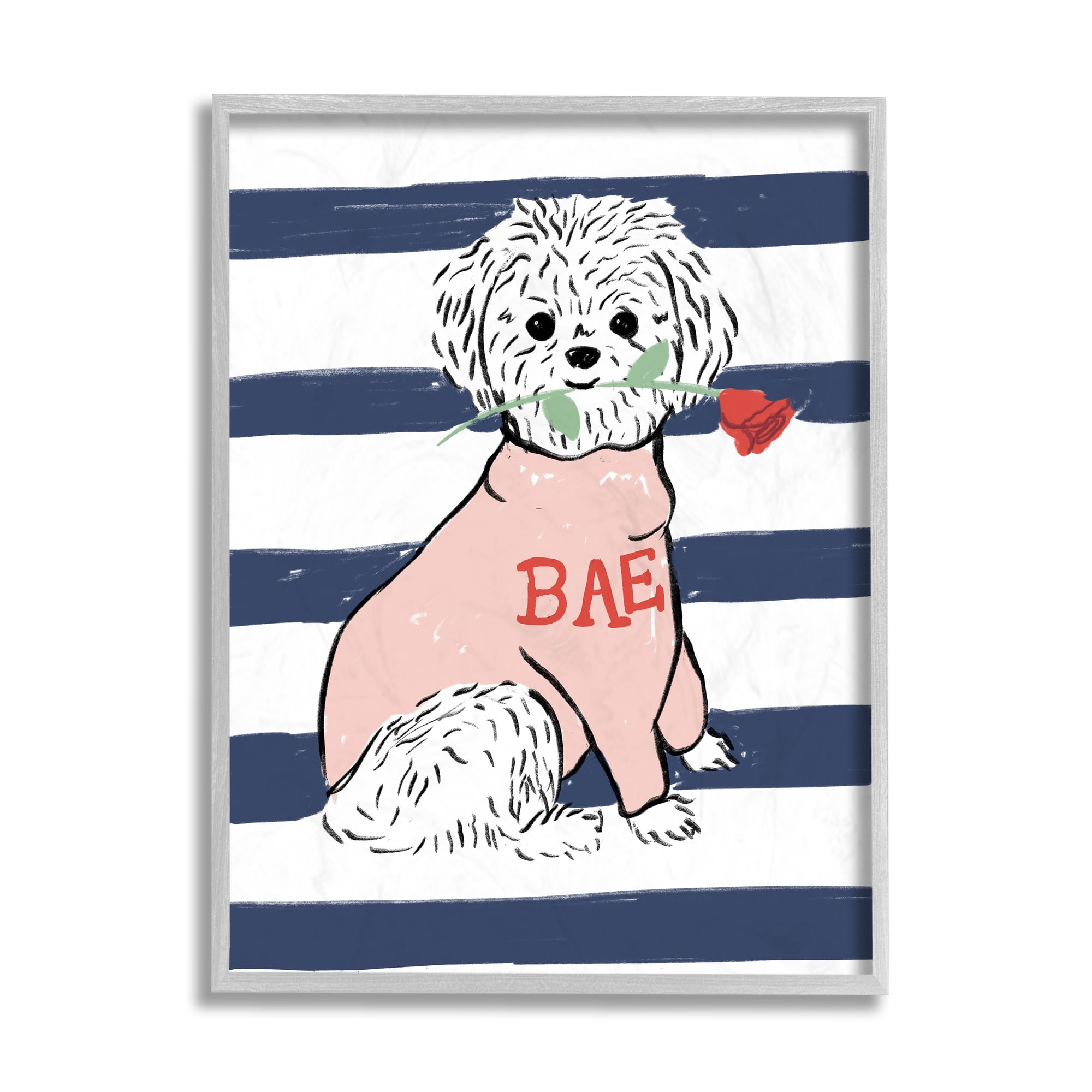 Stupell Industries Romantic Bichon Puppy Pink Bae Sweater Gray Framed by Daphne Polselli