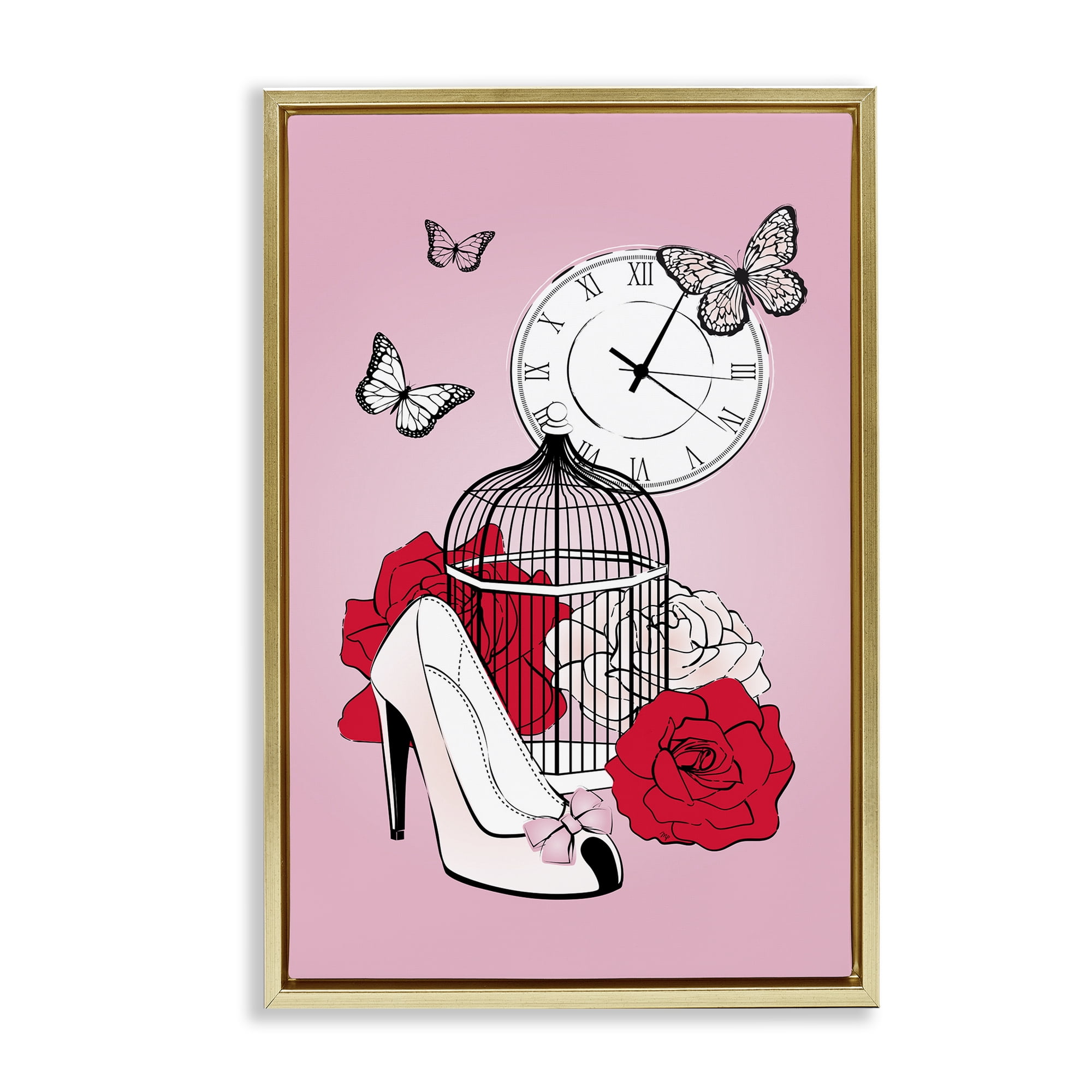 Stupell Industries Romantic Bird Cage Animals & Insects Painting Gold Floater Framed Art Print Wall Art, 17 x 25
