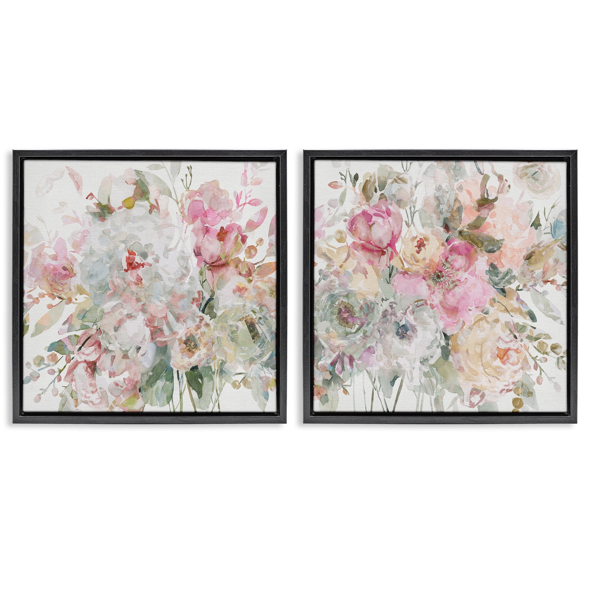 Stupell Industries Romantic Blush Botanicals 2 Piece Black Framed Floater Canvas Set, design by Carol Robinson