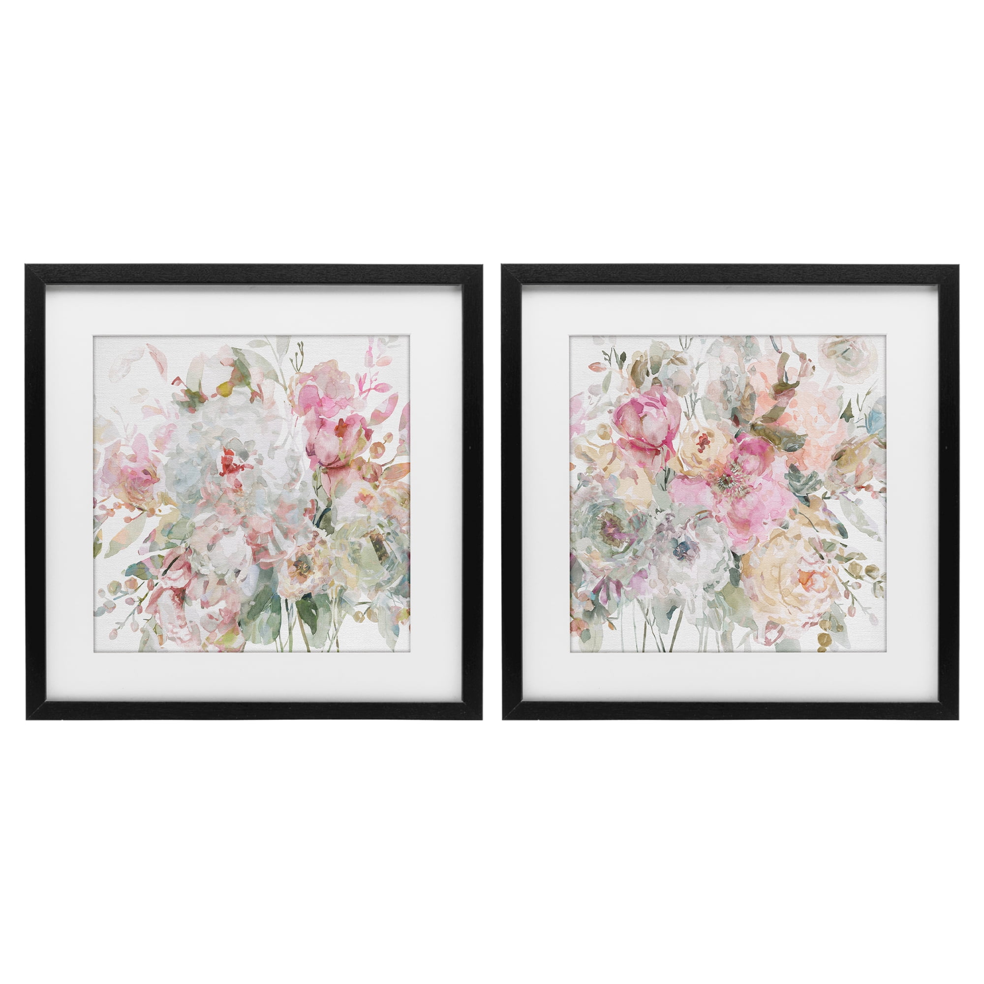 Stupell Industries Romantic Blush Botanicals 2 Piece Black Framed Print Under Glass Set, design by Carol Robinson