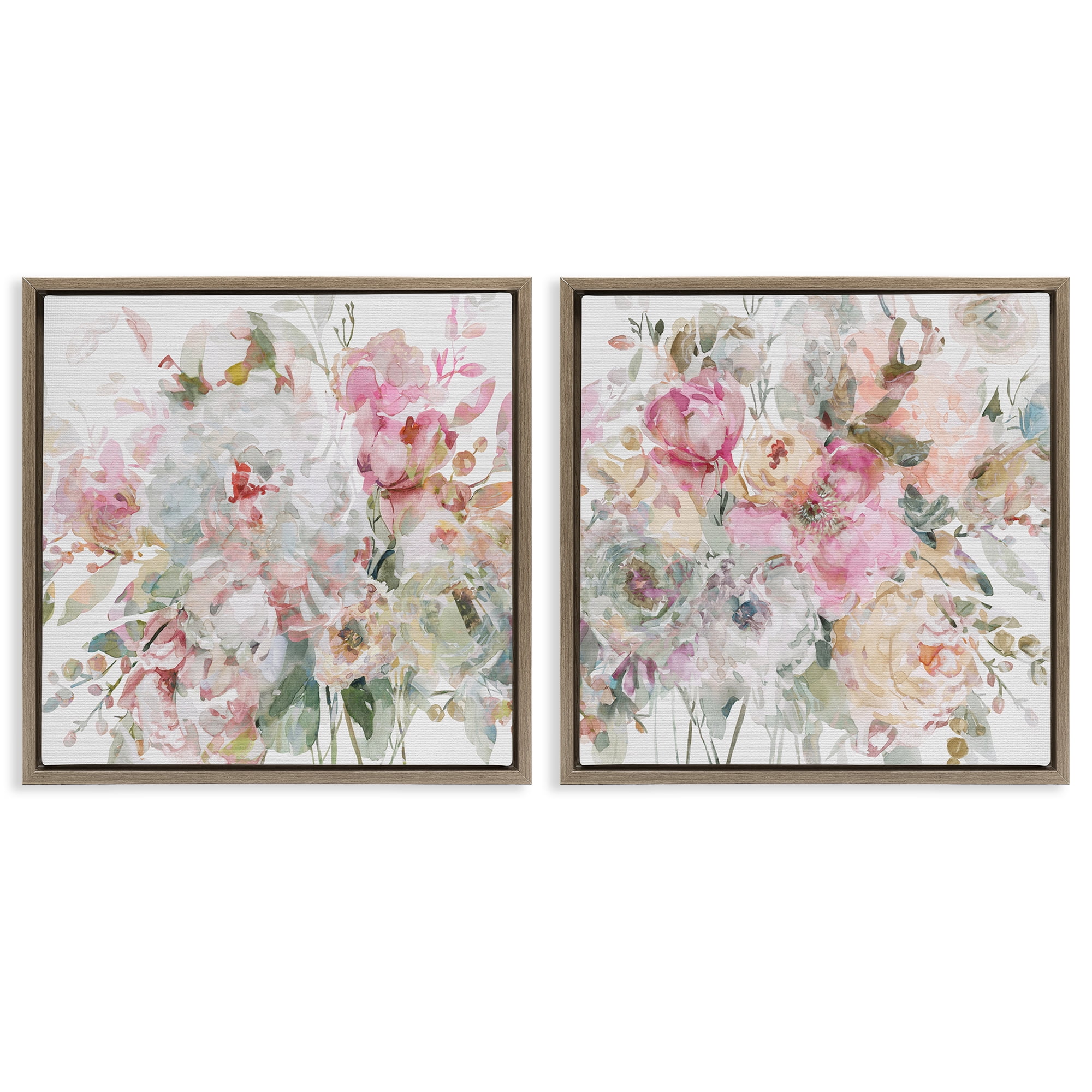 Stupell Industries Romantic Blush Botanicals 2 Piece Brown Framed Floater Canvas Set, design by Carol Robinson