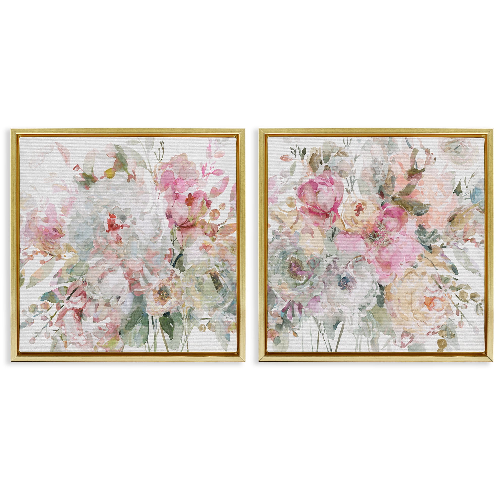 Stupell Industries Romantic Blush Botanicals 2 Piece Gold Framed Floater Canvas Set, design by Carol Robinson