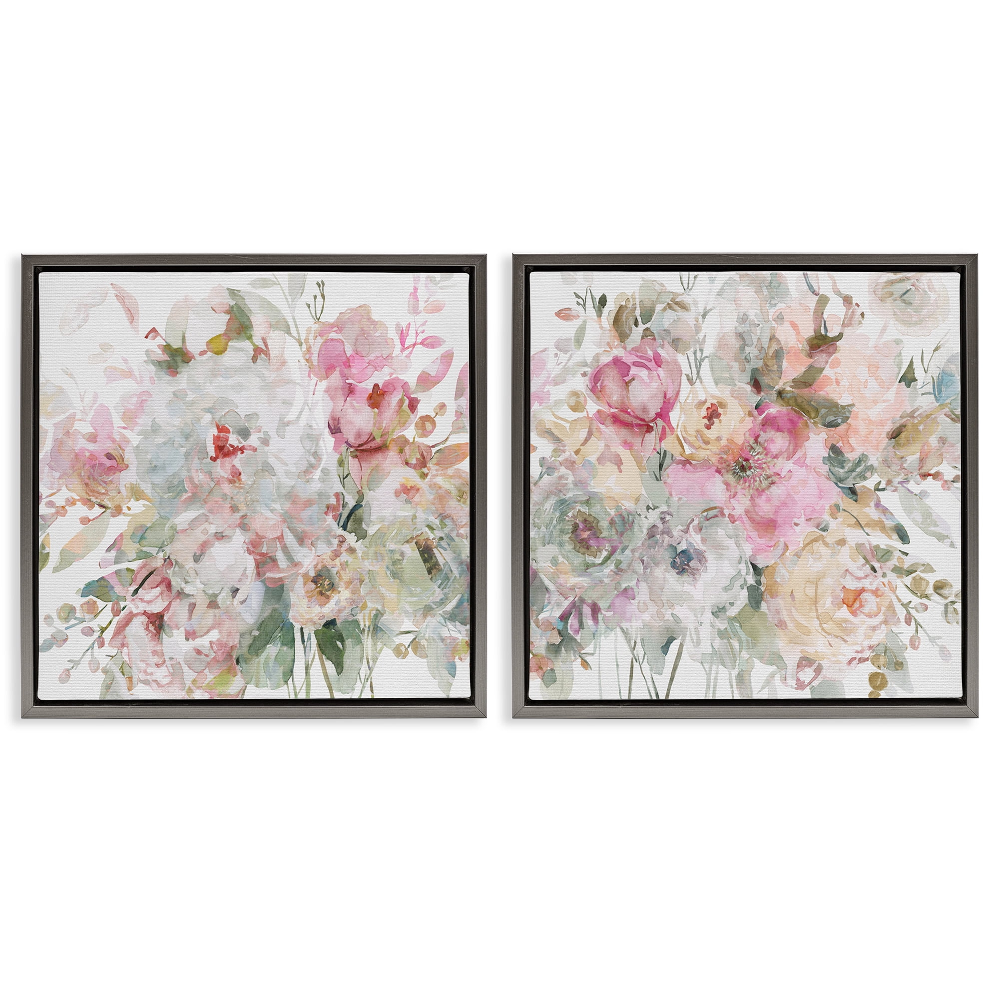 Stupell Industries Romantic Blush Botanicals 2 Piece Gray Framed Floater Canvas Set, design by Carol Robinson
