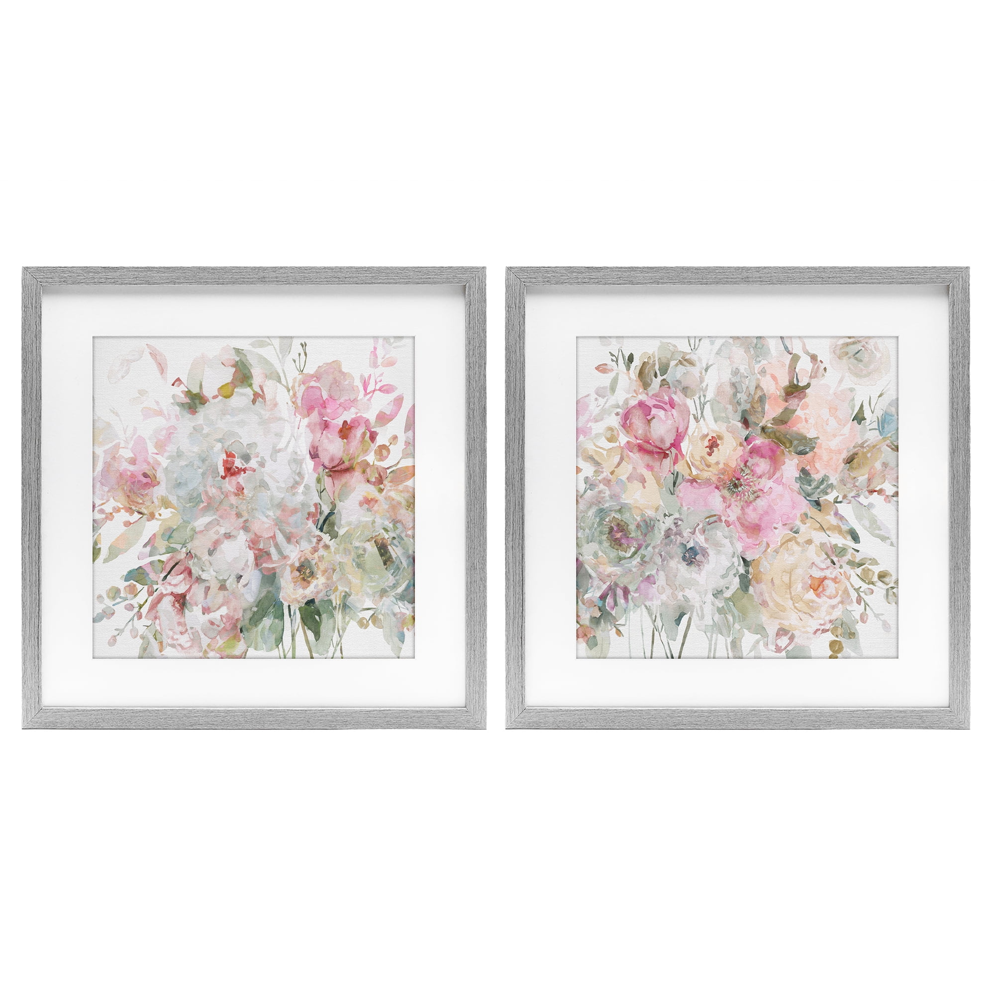 Stupell Industries Romantic Blush Botanicals 2 Piece Gray Framed Print Under Glass Set, design by Carol Robinson