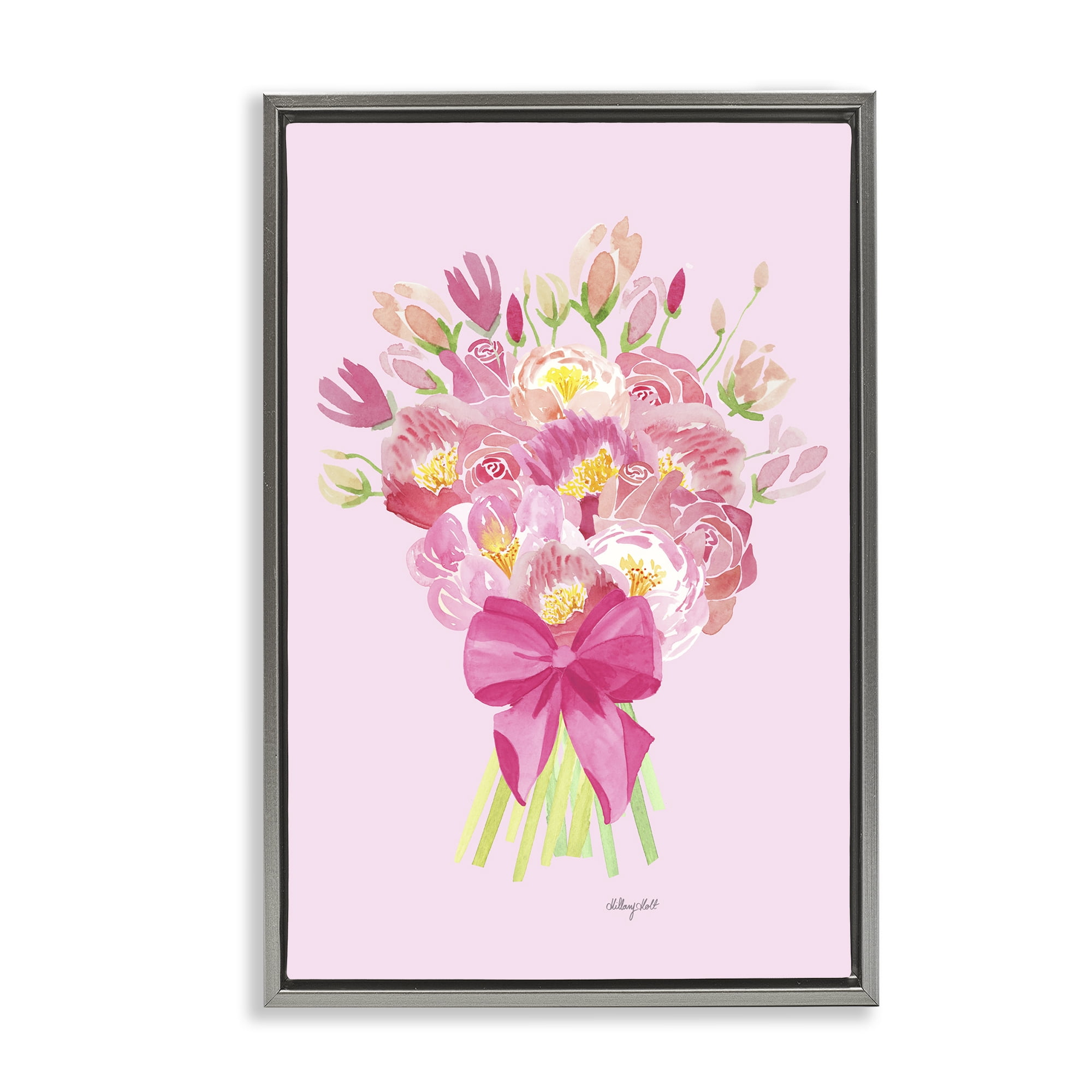 Stupell Industries Romantic Blushing Peonies Gray Framed Floater Canvas Wall Art, design by Hillary Holt