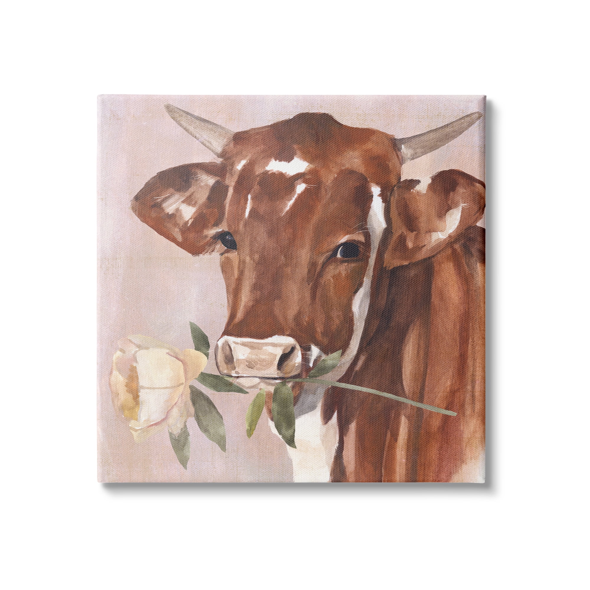 Stupell Industries Romantic Bull Cattle White Rose over Pink, 17 x 17, Design by Annie Warren