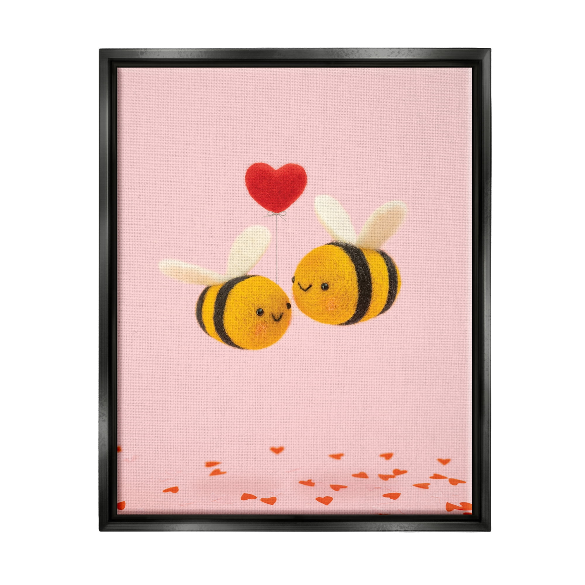 Stupell Industries Romantic Bumblebees Pink Hearts Holiday Photography Black Floater Framed Art Print Wall Art