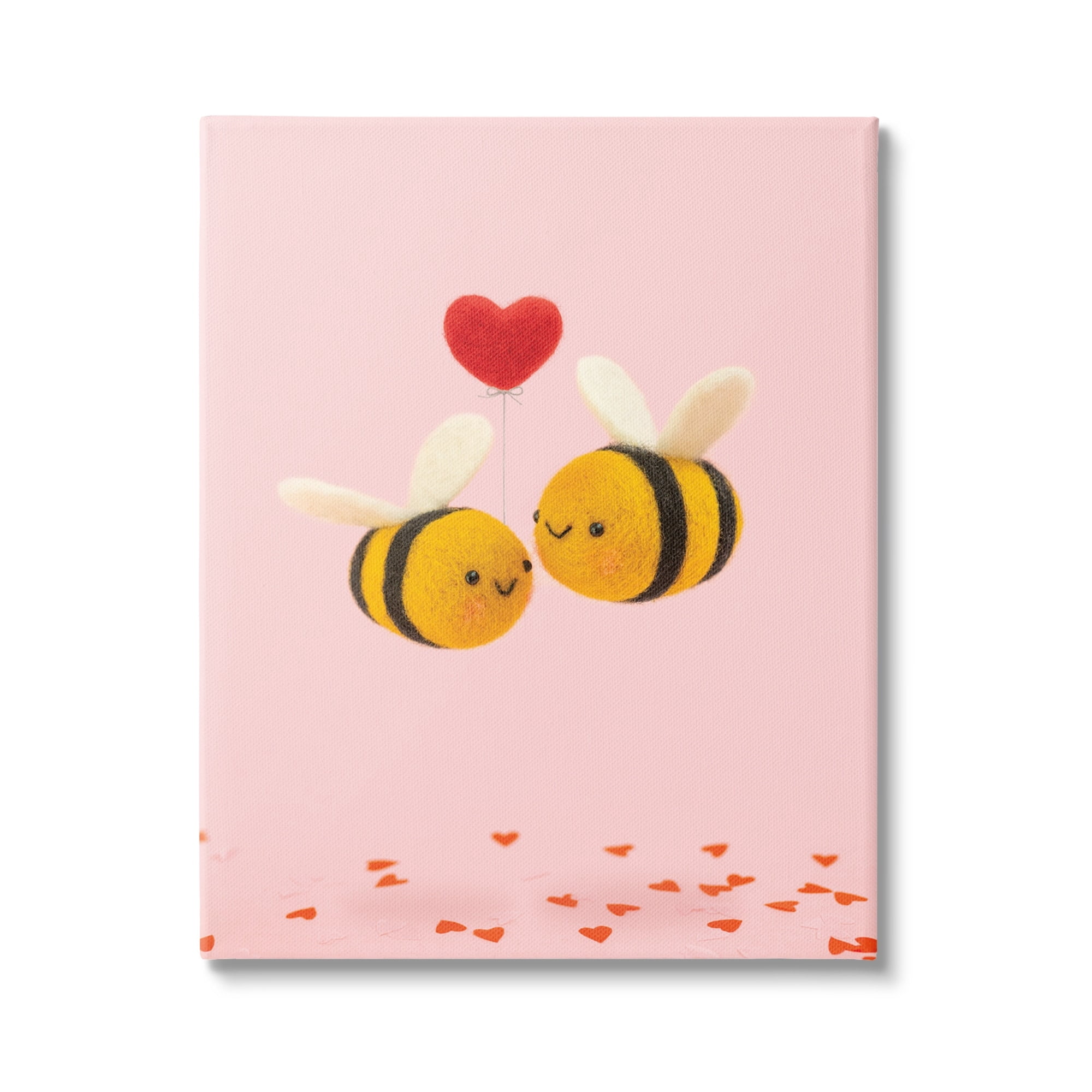 Stupell Industries Romantic Bumblebees Pink Hearts Holiday Photography Gallery Wrapped Canvas Print Wall Art
