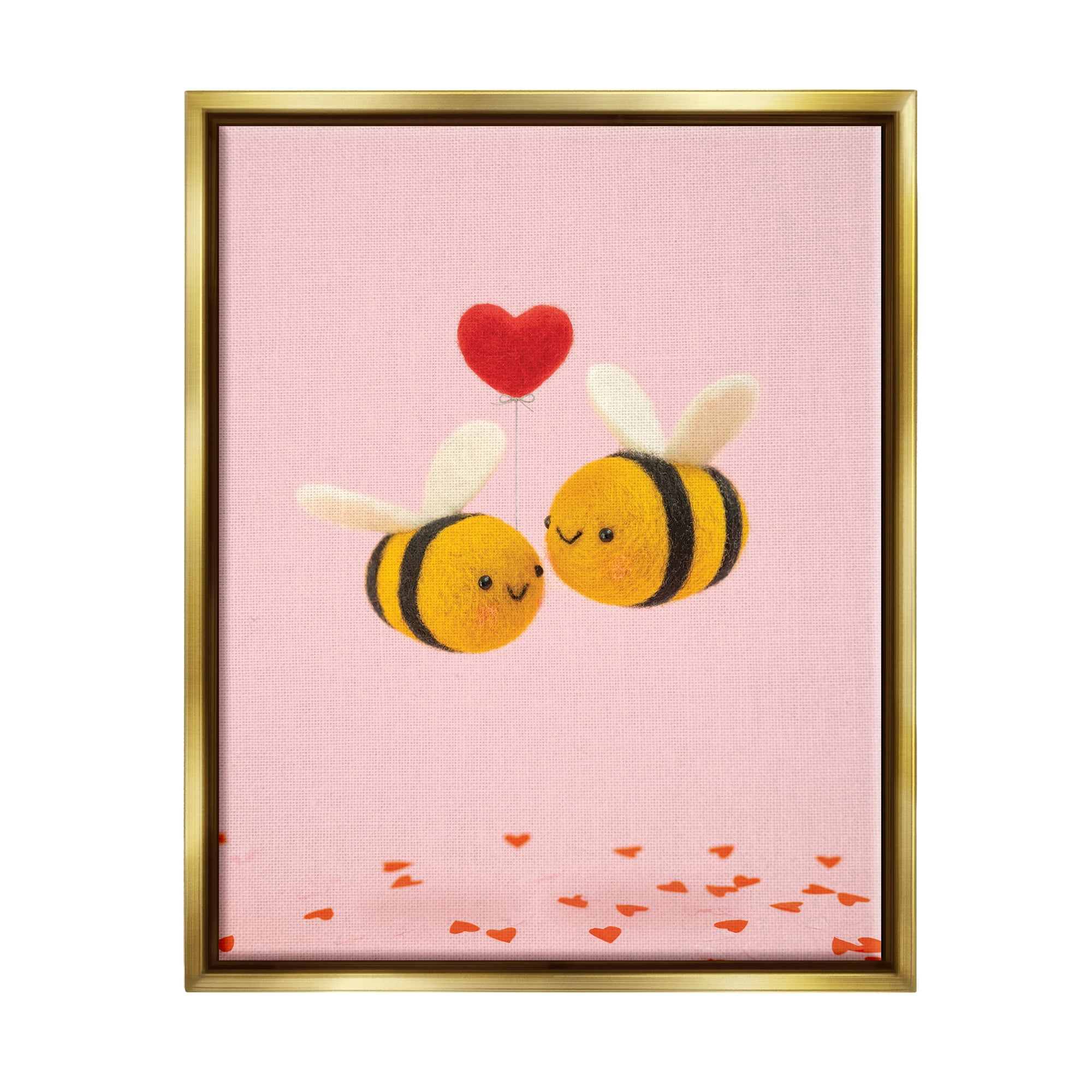 Stupell Industries Romantic Bumblebees Pink Hearts Holiday Photography Gold Floater Framed Art Print Wall Art