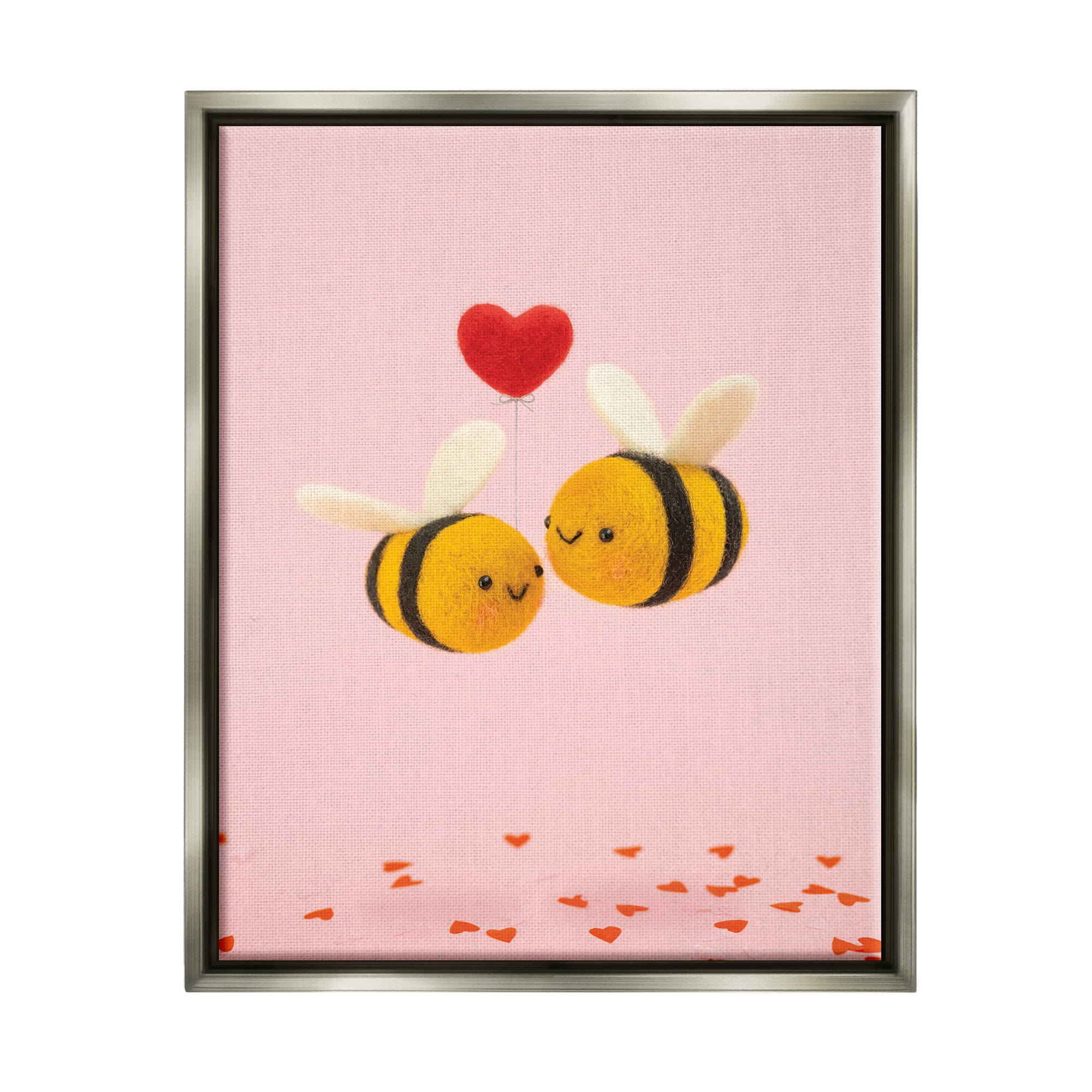 Stupell Industries Romantic Bumblebees Pink Hearts Holiday Photography Gray Floater Framed Art Print Wall Art
