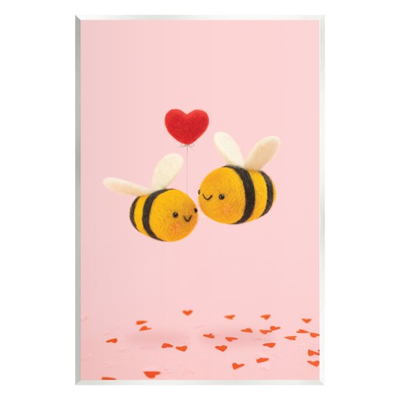 Stupell Industries Romantic Bumblebees Pink Hearts Holiday Photography Unframed Art Print Wall Art