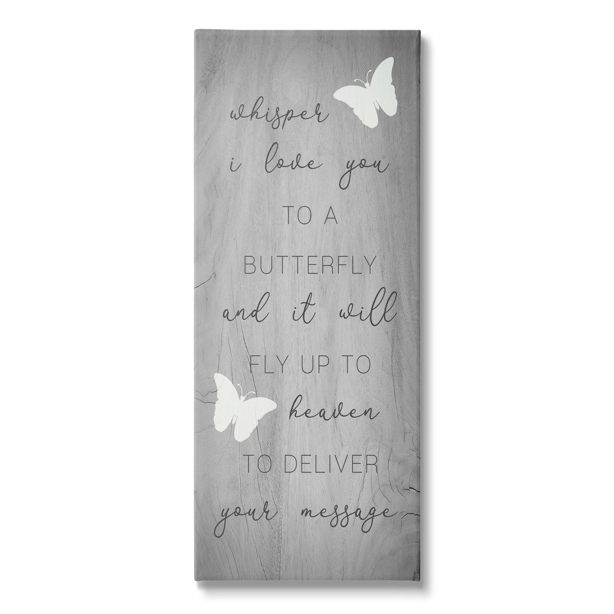 Stupell Industries Romantic Butterfly Quote Rustic Grey Grain Pattern Canvas Wall Art, 17 x 40, Design by Daphne Polselli