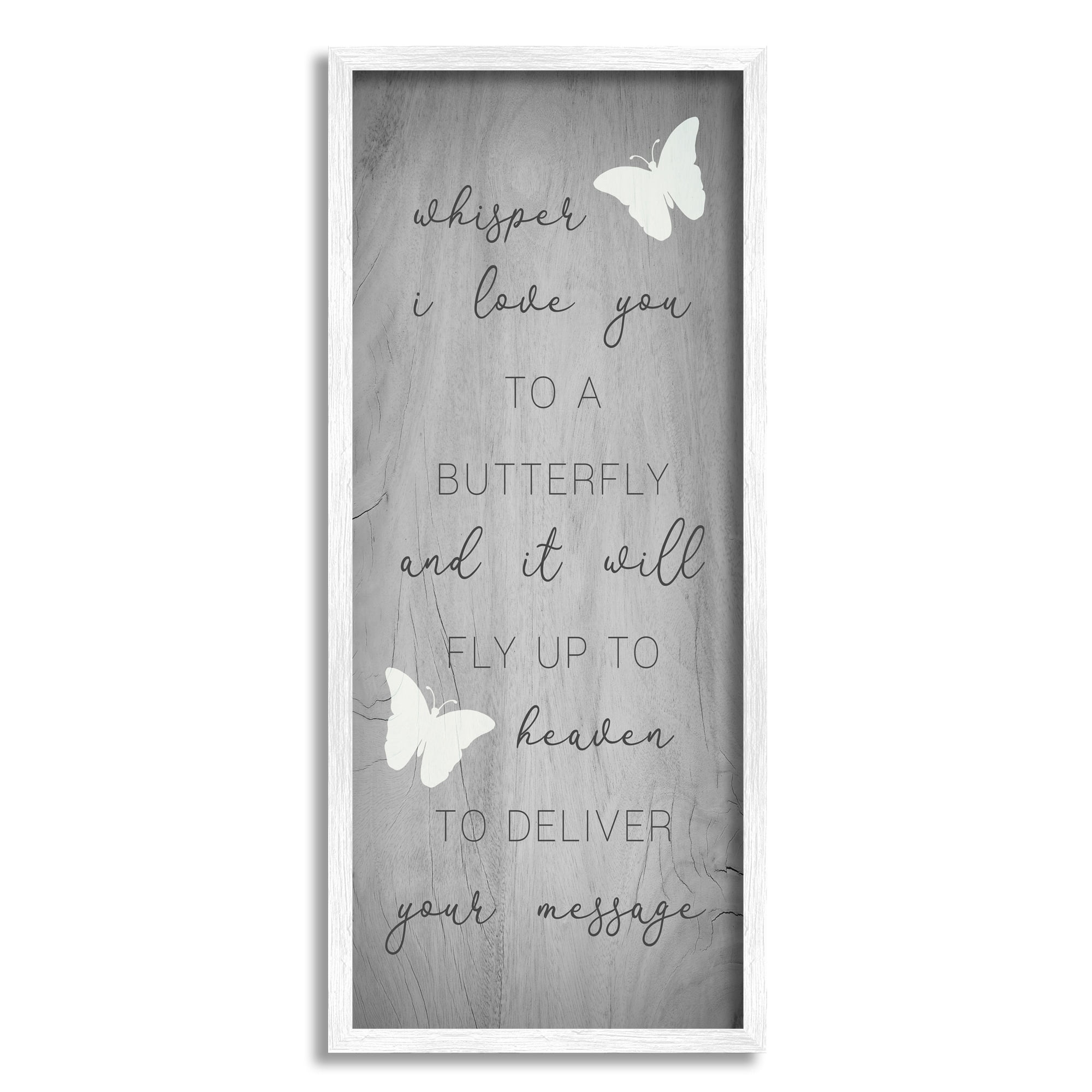Stupell Industries Romantic Butterfly Quote Rustic Grey Grain Pattern Framed Wall Art, 13 x 30, Design by Daphne Polselli