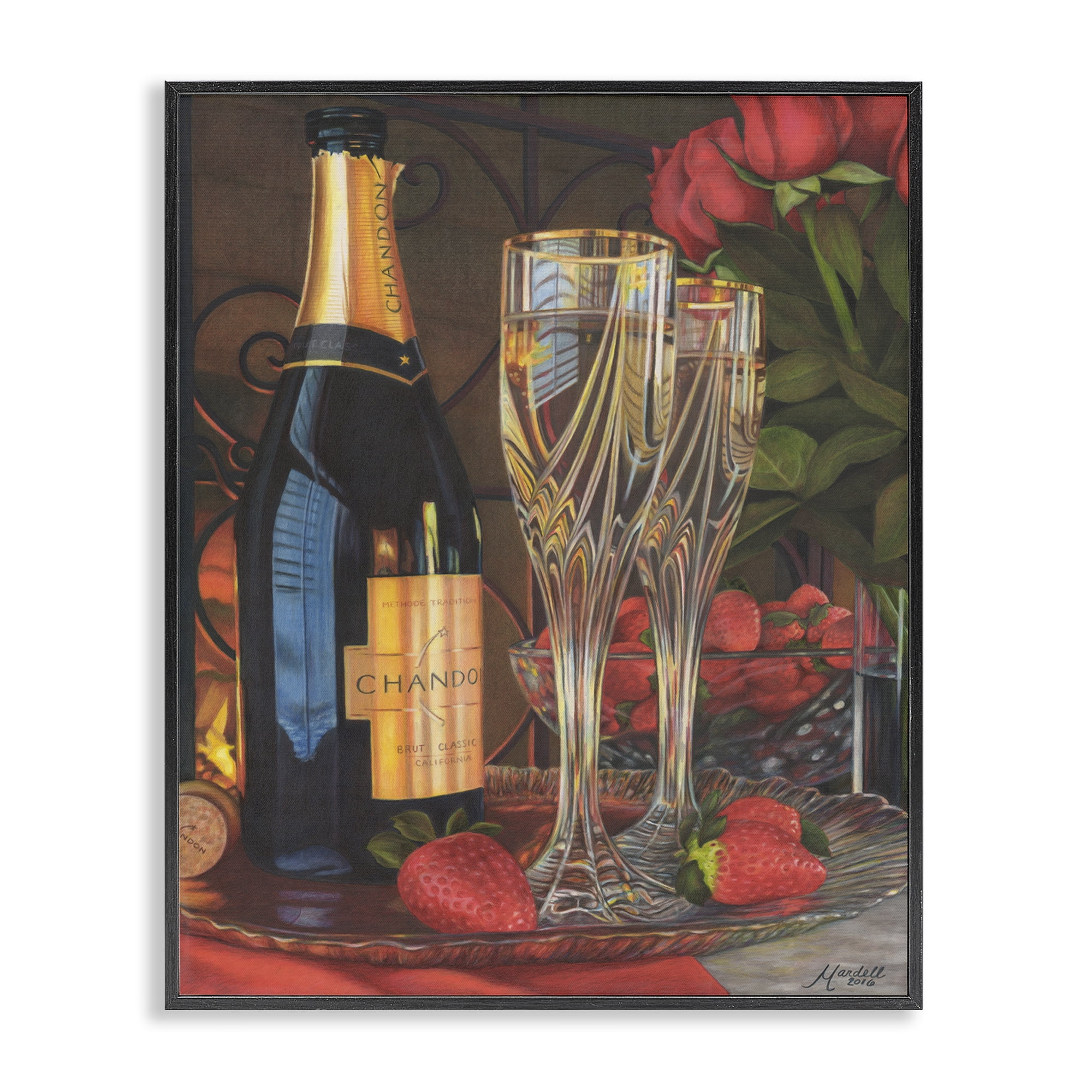 Stupell Industries Romantic Champagne Pair Food & Beverage Painting Black Framed Art Print Wall Art, 16 x 20