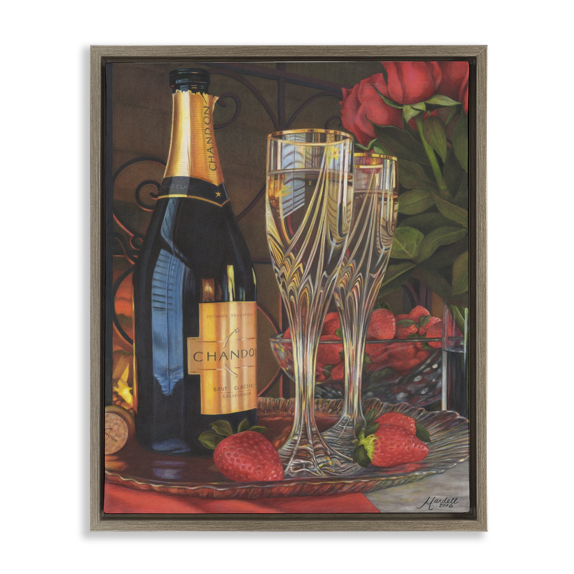 Stupell Industries Romantic Champagne Pair Food & Beverage Painting Brown Floater Framed Art Print Wall Art, 25 x 31
