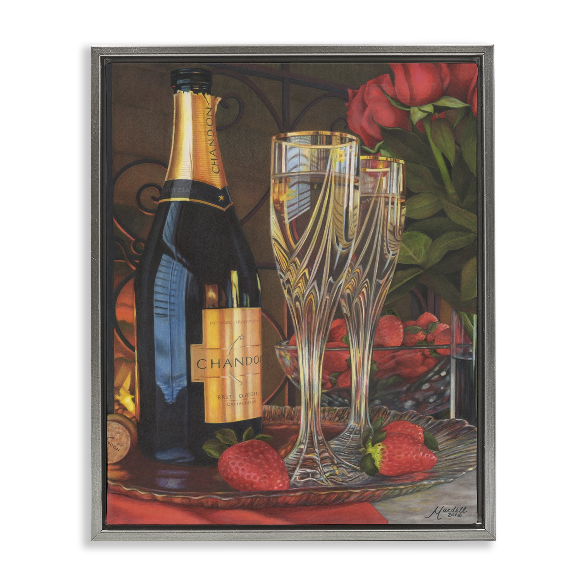 Stupell Industries Romantic Champagne Pair Food & Beverage Painting Gray Floater Framed Art Print Wall Art, 25 x 31