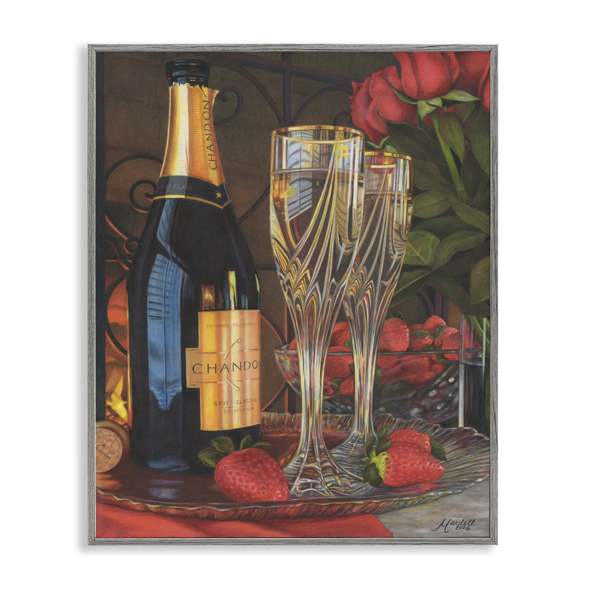 Stupell Industries Romantic Champagne Pair Food & Beverage Painting Gray Framed Art Print Wall Art, 24 x 30