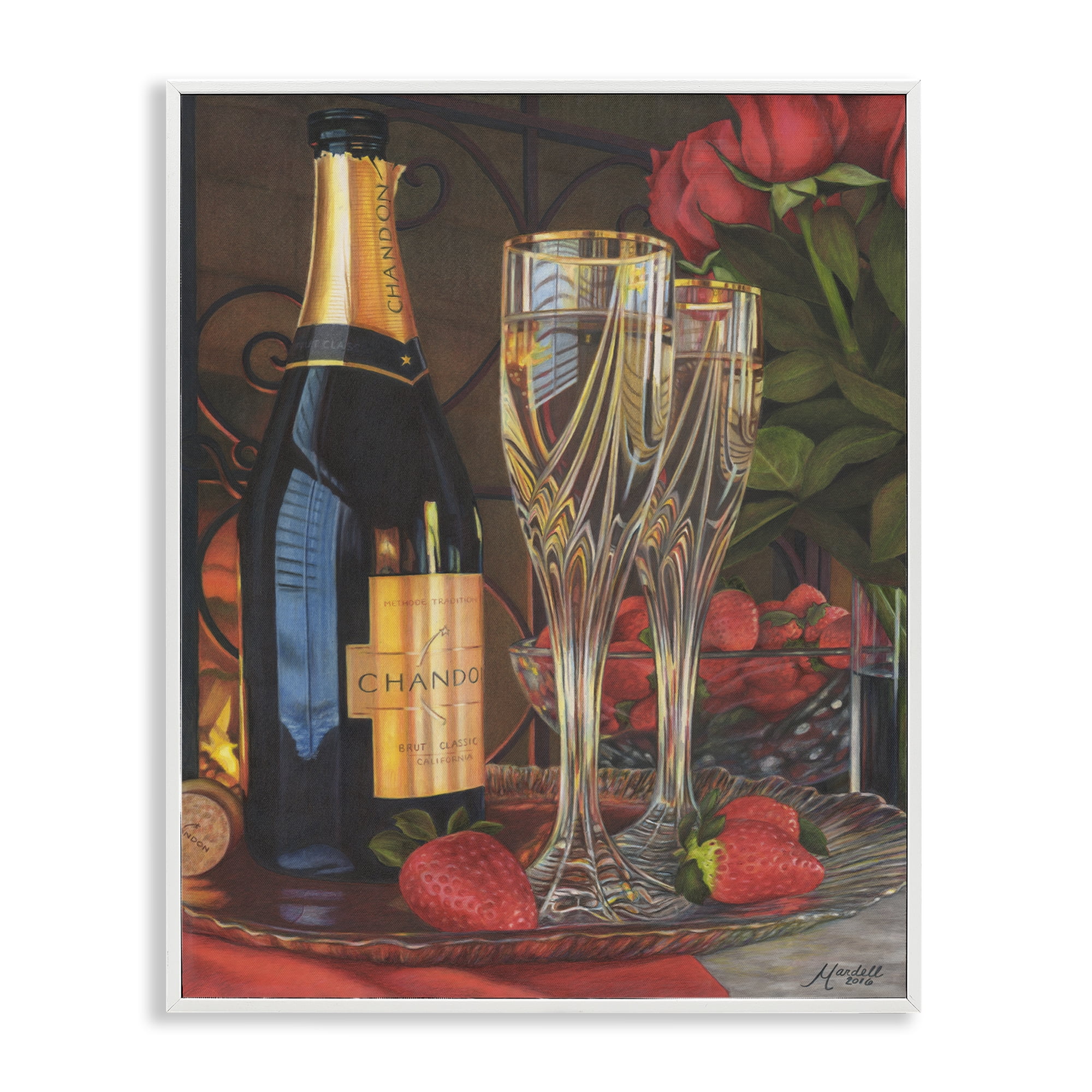 Stupell Industries Romantic Champagne Pair Food & Beverage Painting White Framed Art Print Wall Art, 16 x 20