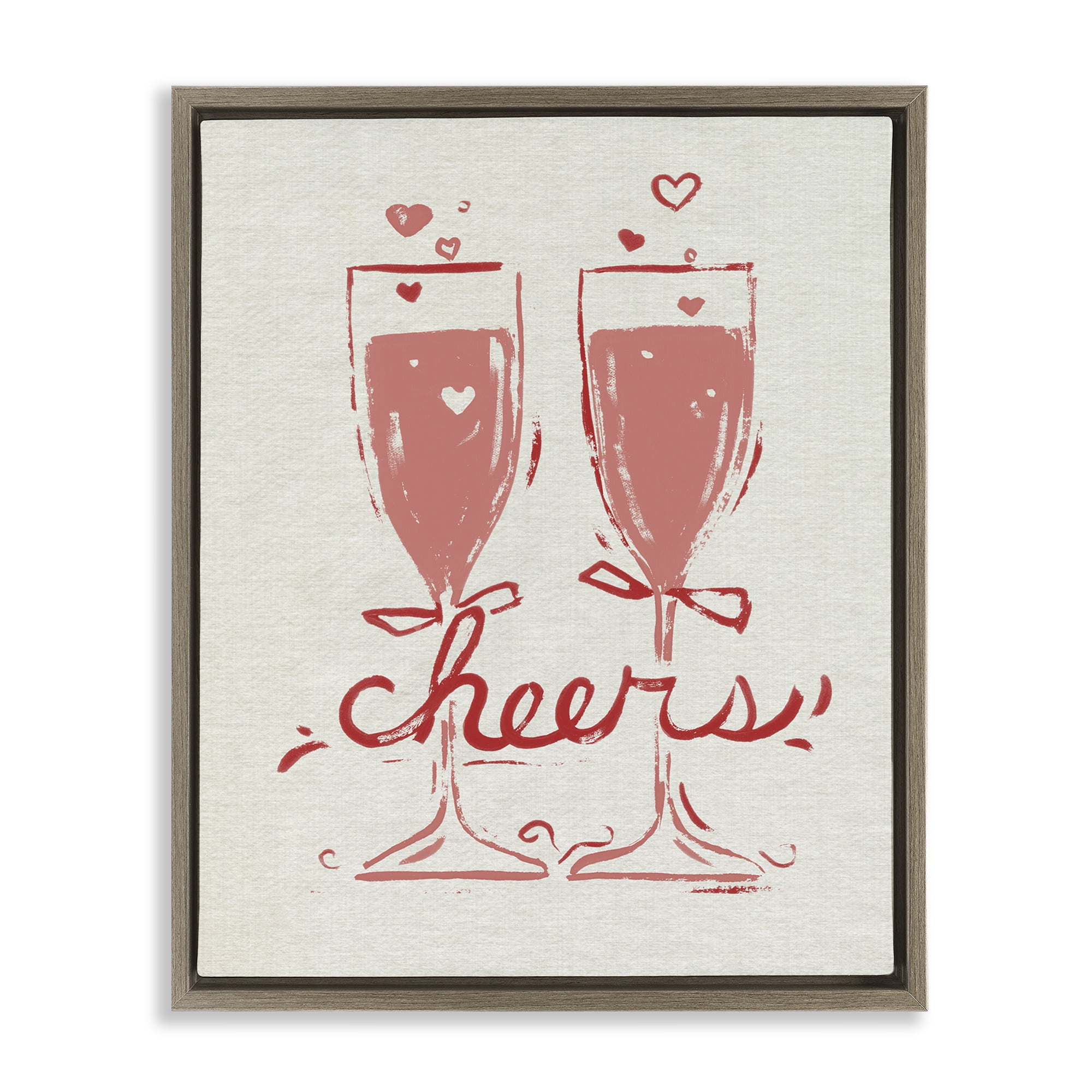 Stupell Industries Romantic Cheers To Love Brown Framed Floater Canvas Wall Art, design by June Erica Vess