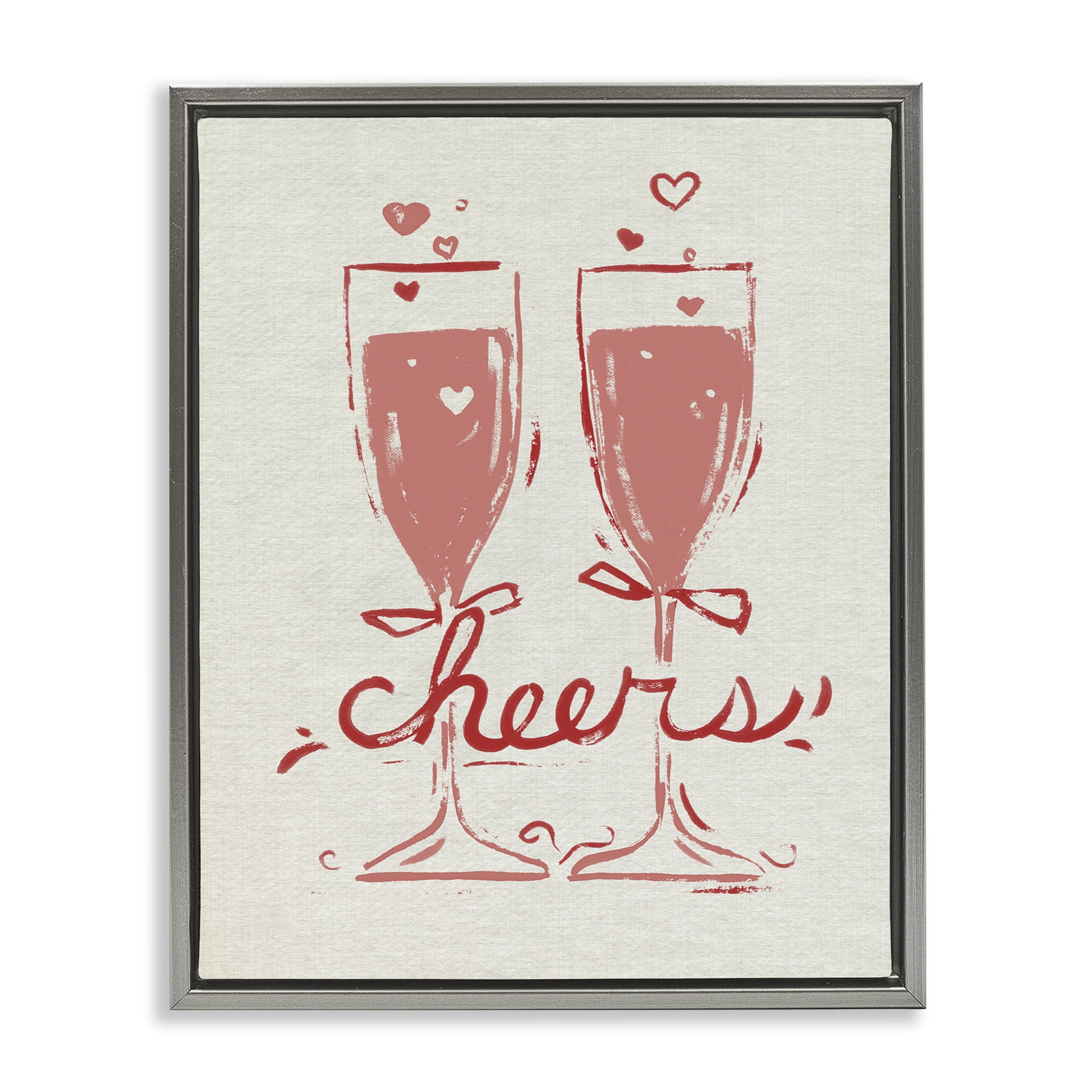 Stupell Industries Romantic Cheers To Love Gray Framed Floater Canvas Wall Art, design by June Erica Vess