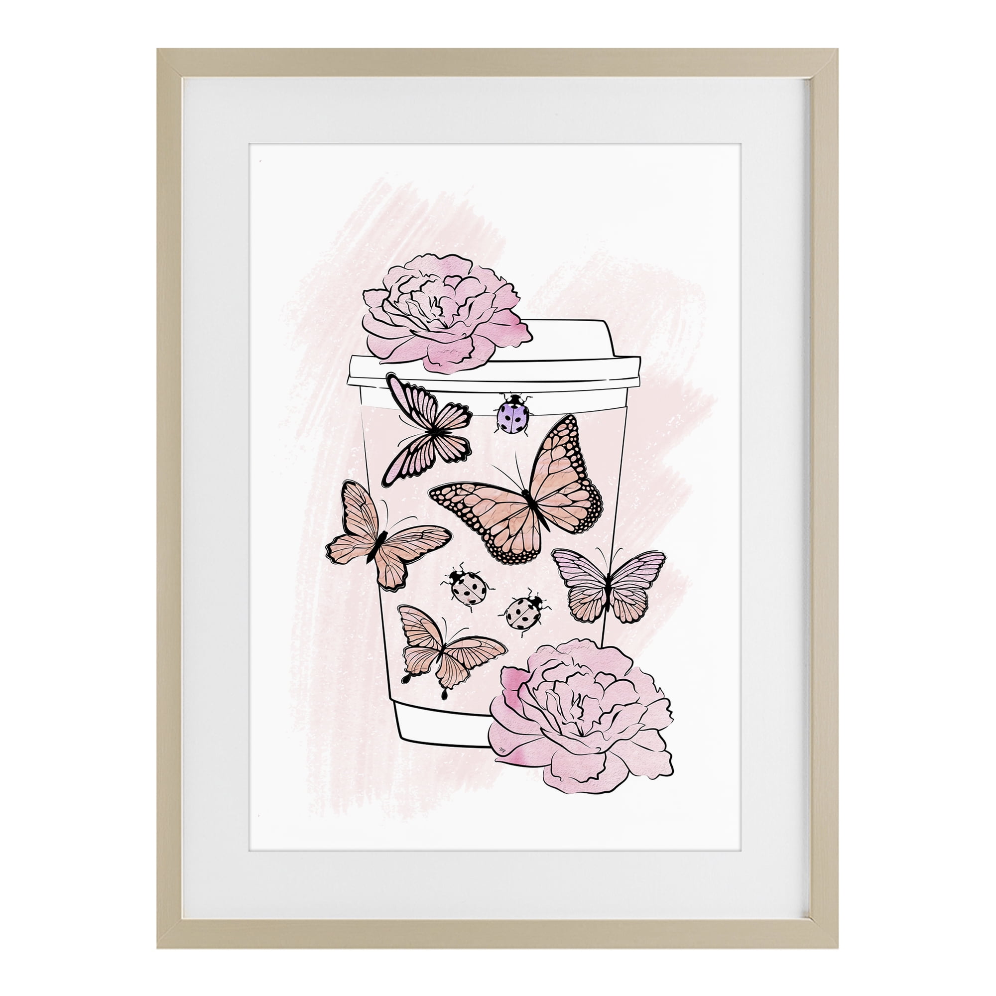 Stupell Industries Romantic Coffee & Butterflies Birch Framed Print Under Glass, design by Martina Pavlova