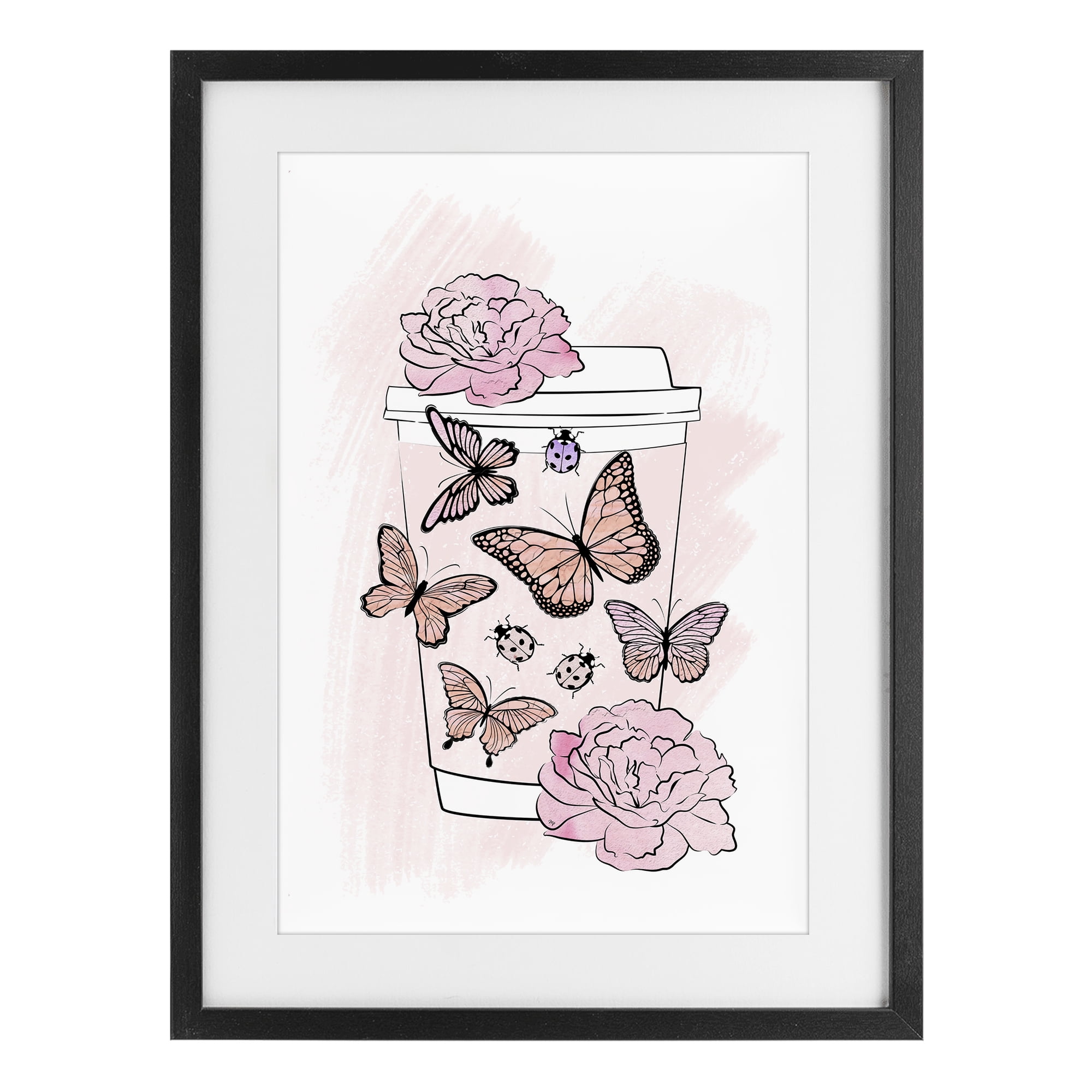 Stupell Industries Romantic Coffee & Butterflies Black Framed Print Under Glass, design by Martina Pavlova