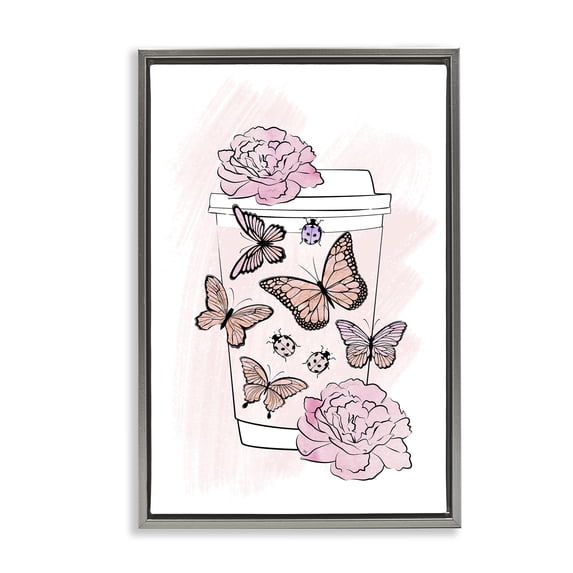 Stupell Industries Art Deco Romantic Coffee & Butterflies Gray Floating Frame Canvas Art, 21 x 31, by Martina Pavlova