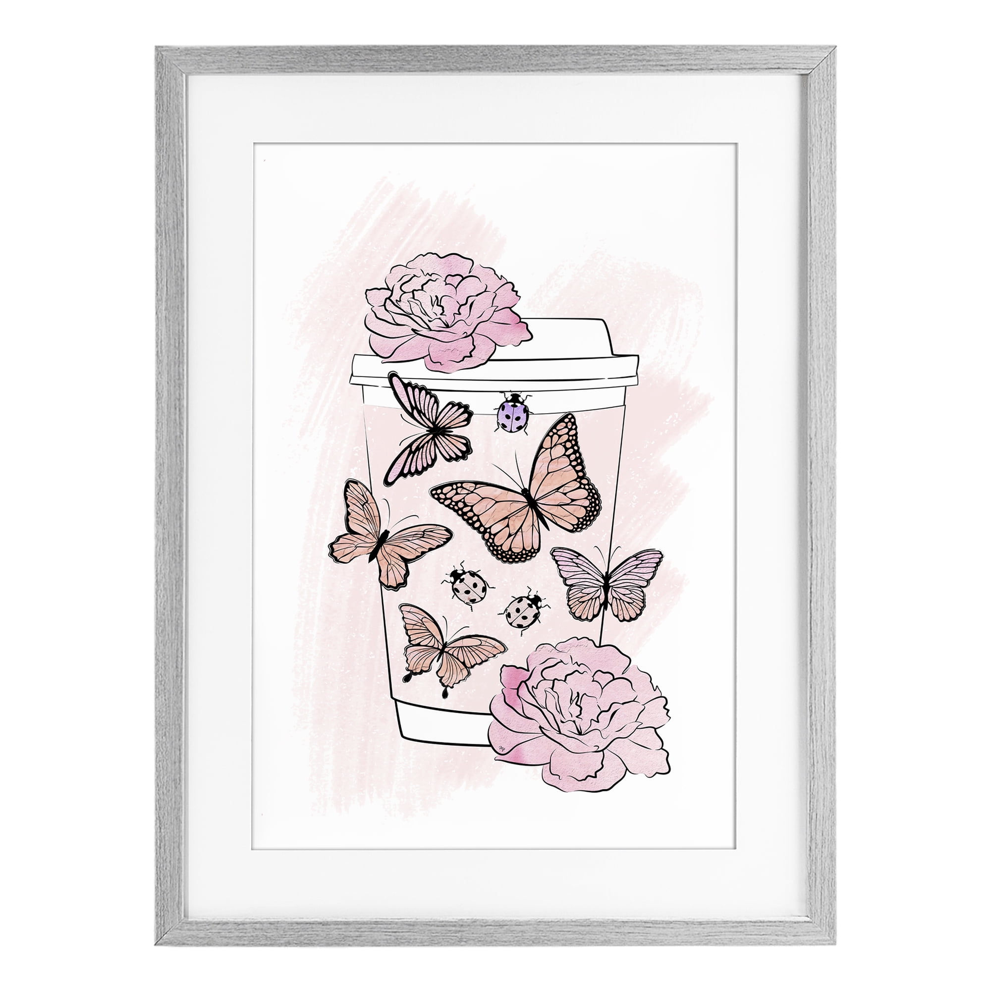 Stupell Industries Romantic Coffee & Butterflies Gray Framed Print Under Glass, design by Martina Pavlova