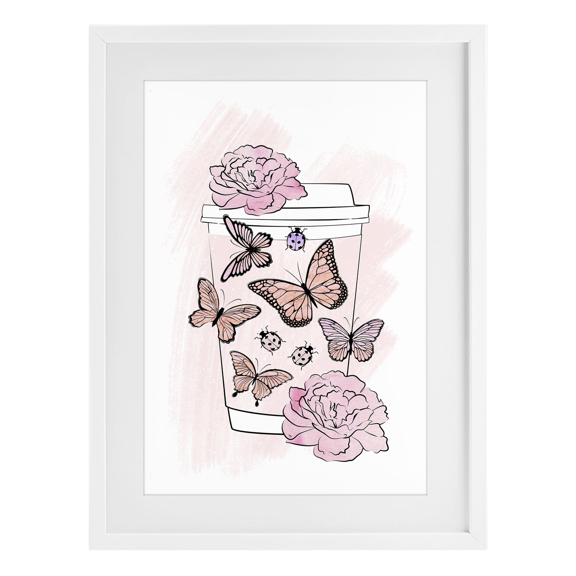 Stupell Industries Romantic Coffee & Butterflies White Framed Print Under Glass, design by Martina Pavlova