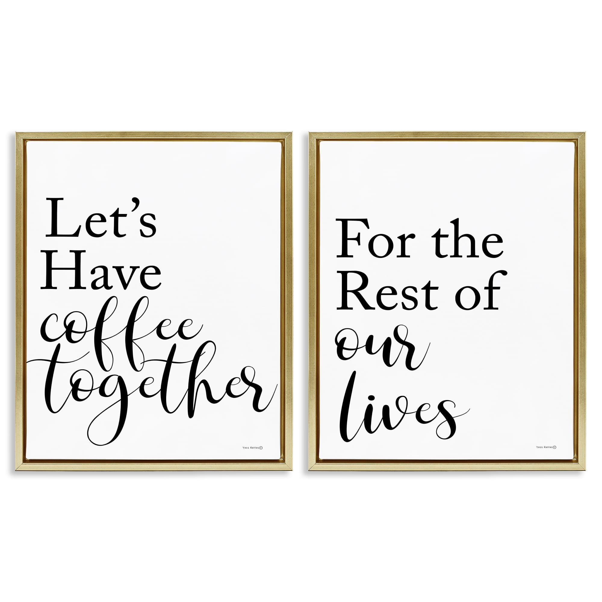 Stupell Industries Romantic Coffee Together Food & Beverage Painting Gold Floater Framed Canvas Art Print Wall Art, 31 x 25, Set of 2
